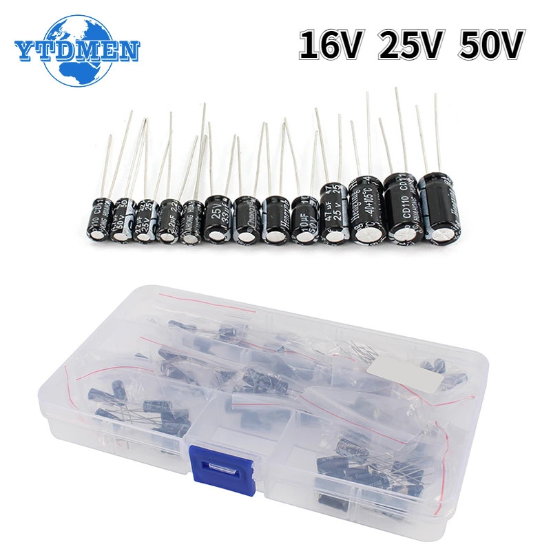 120pcs Electrolytic Capacitors Kit Assorted 12 Values 1UF-470UF 16V 25V 50V US