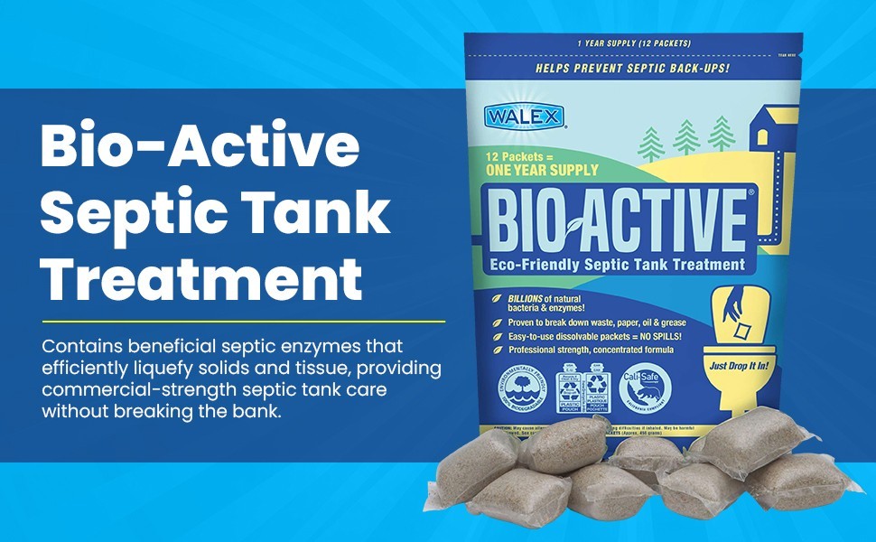 Walex Bio-Active Septic Tank Treatment – 1 Year Supply, Odor Control Packets