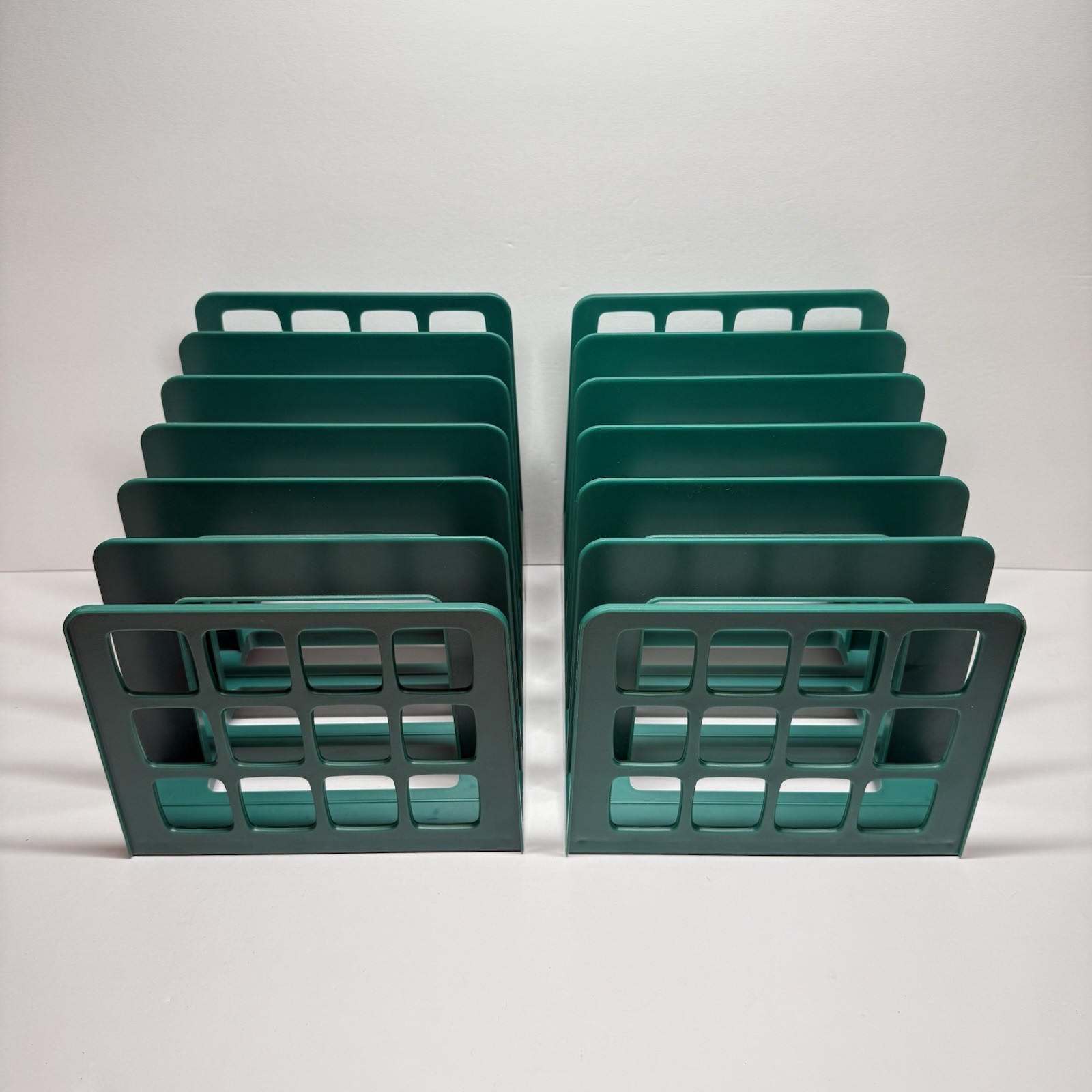 Vintage 80s-90s Oxford DecoSorter Green Plastic 6 Slot Desk File Sorter Set of 2