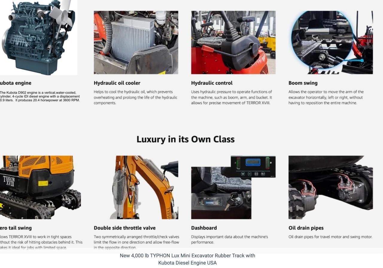 FREE SHIPPING 2025 2 Ton New Mini Excavator, KUBOTA D902 Diesel Engine 16 hp