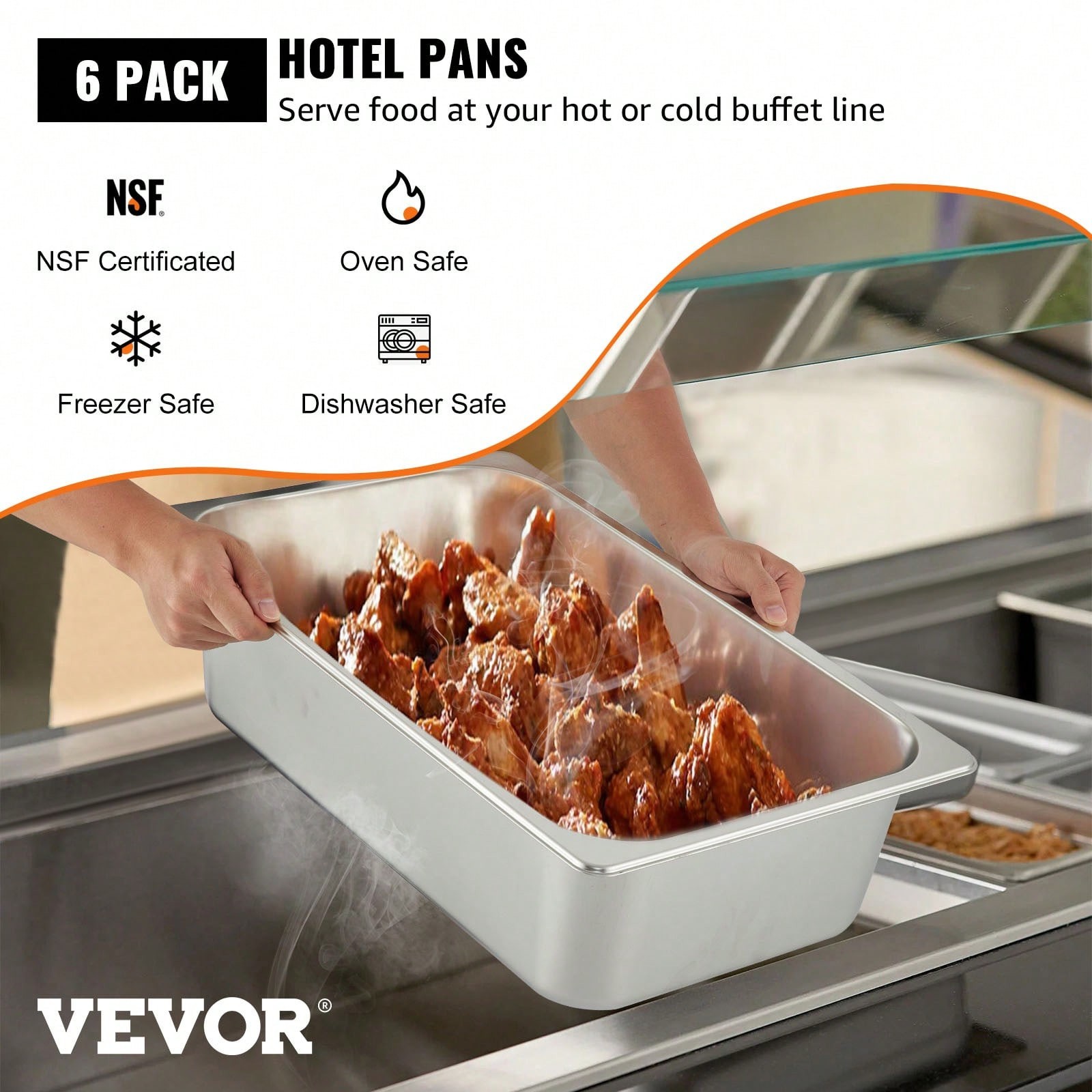 6Pcs Commercial Full Size Pans 2.5in 4in & 6in Stainless Steel Hotel Pan 0.8mm