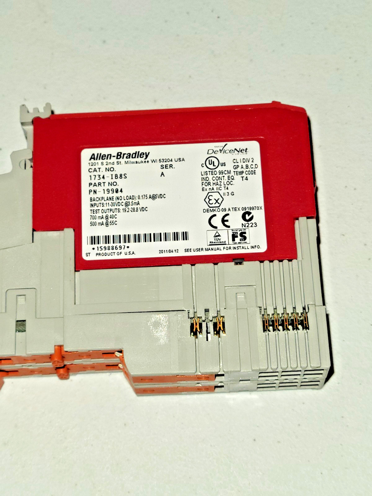 Allen Bradley 1734-IB8S Safety Sink Input Module 1734-1B8S with 1734-MB 1734-RTB