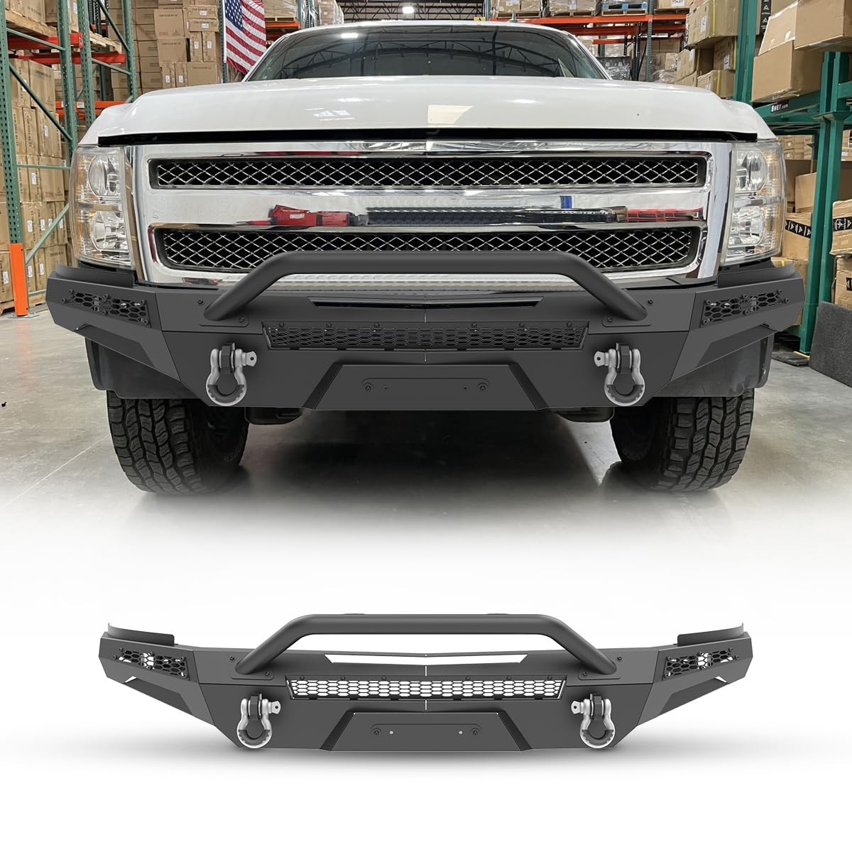 Modular Front Bumper 2007-2013 Silverado 1500 w/Winch Bull Bar D-Rings Paintable