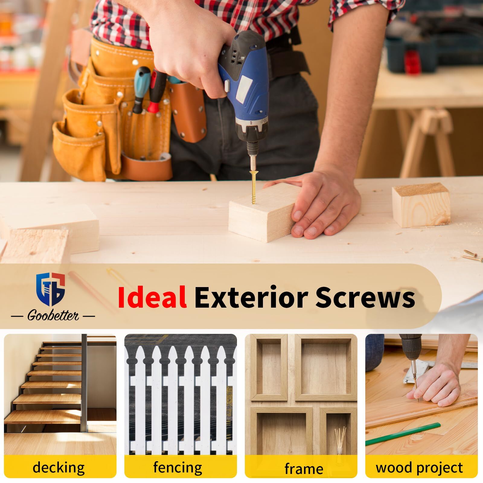 #10×3-1/2″ 400Pcs Wood Screws T25 Torx Drive Self Tapping For Furniture DIY Set