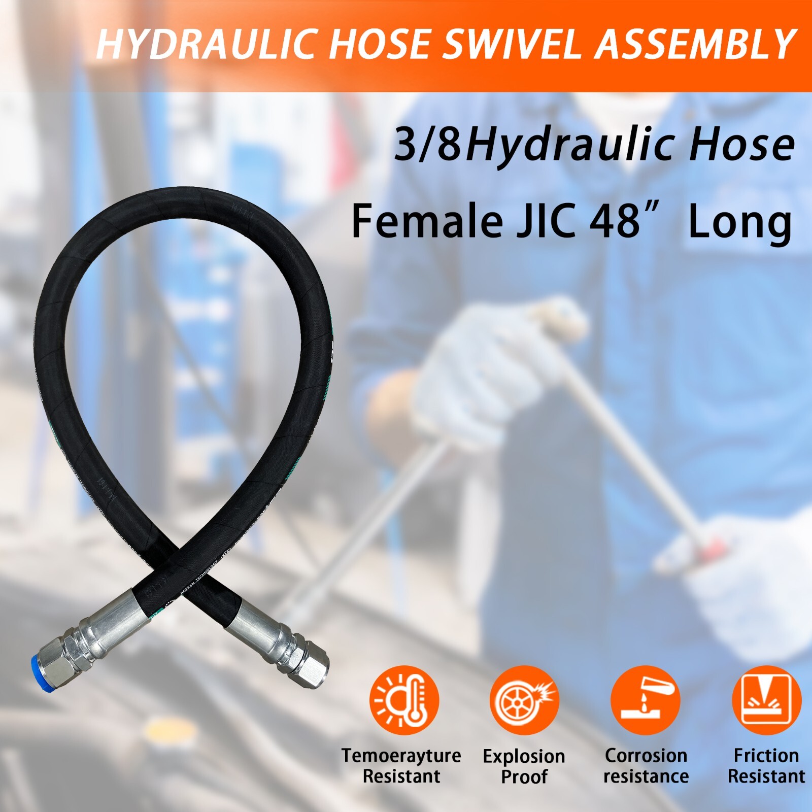 3/8″ x 48″ 2-Wire Hydraulic Hose Assembly with 2-Female JIC Swivels 4,785 PSI