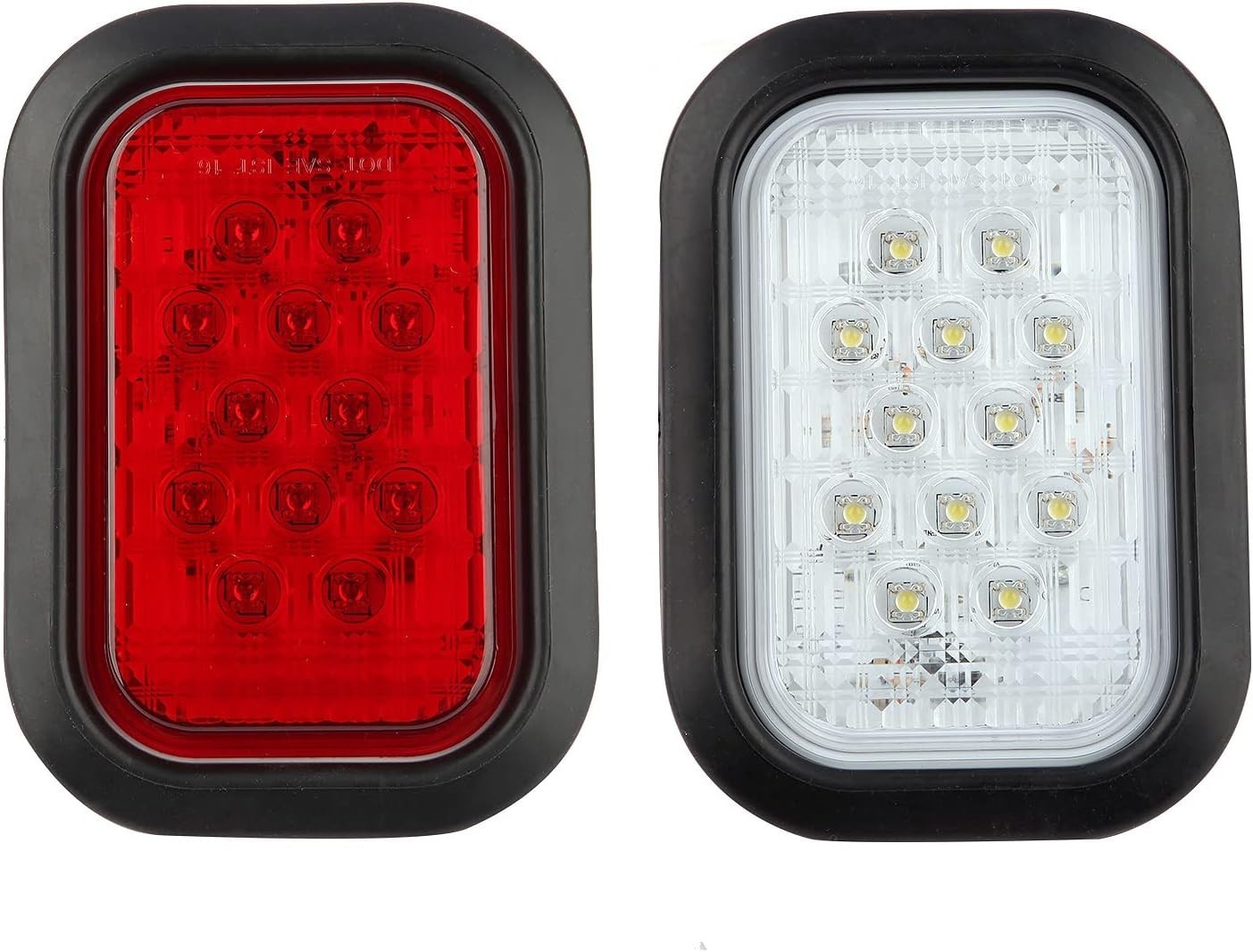 6Pcs 5×3 Rectangle LED Stop/Turn/Tail/Brake & Backup 4 Red + 2 White