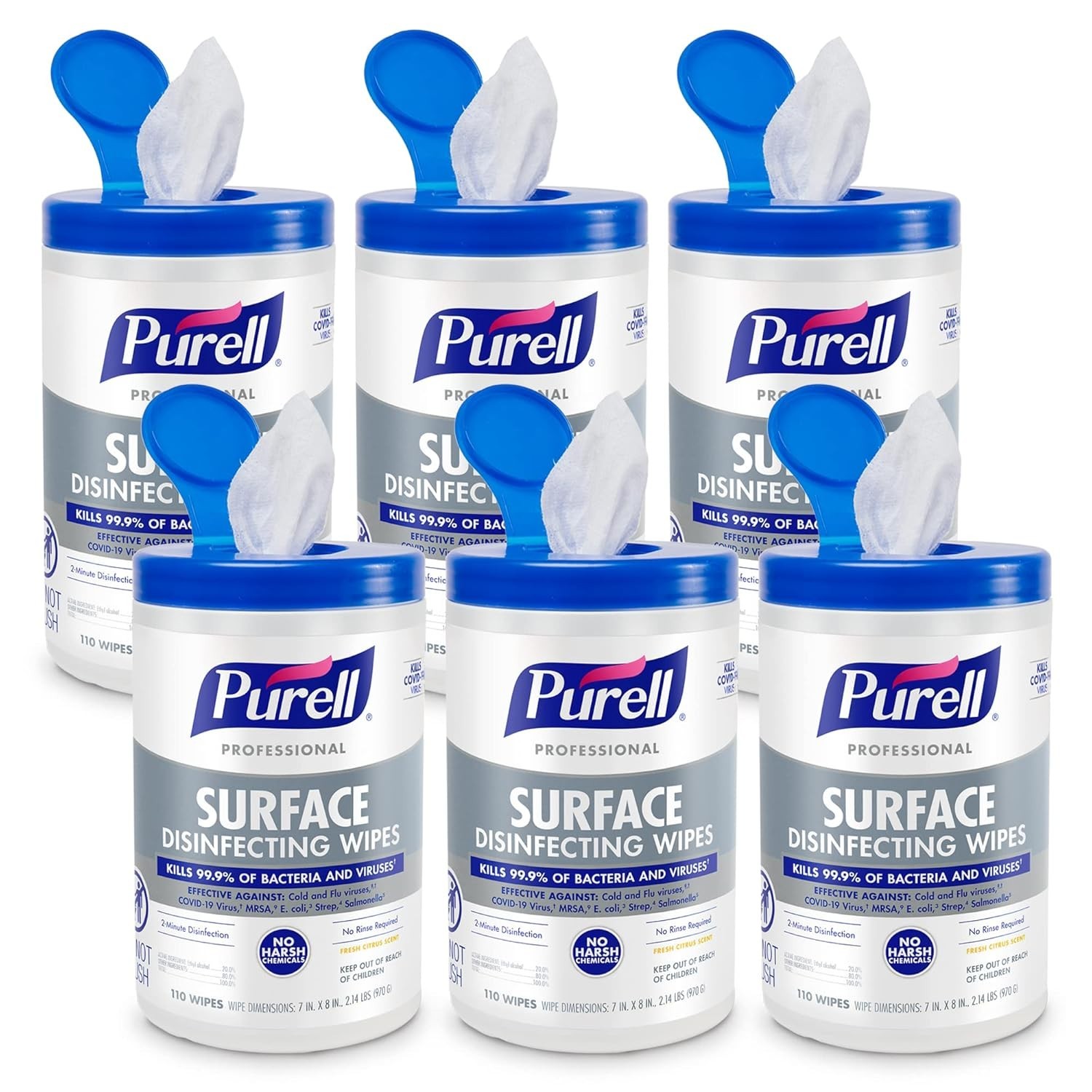 Pack of 6 Surface Disinfecting Wipes Citrus Scent, 110 Count Canister BB 12/2024