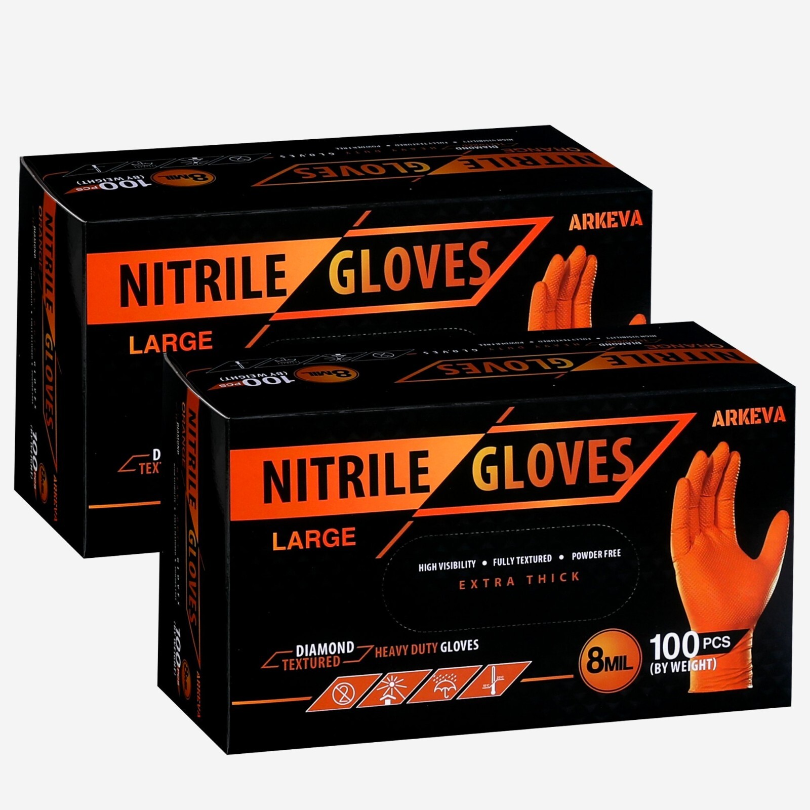 Heavy Duty Orange Industrial Nitrile Gloves with Raised Diamond Texture, 8-mil