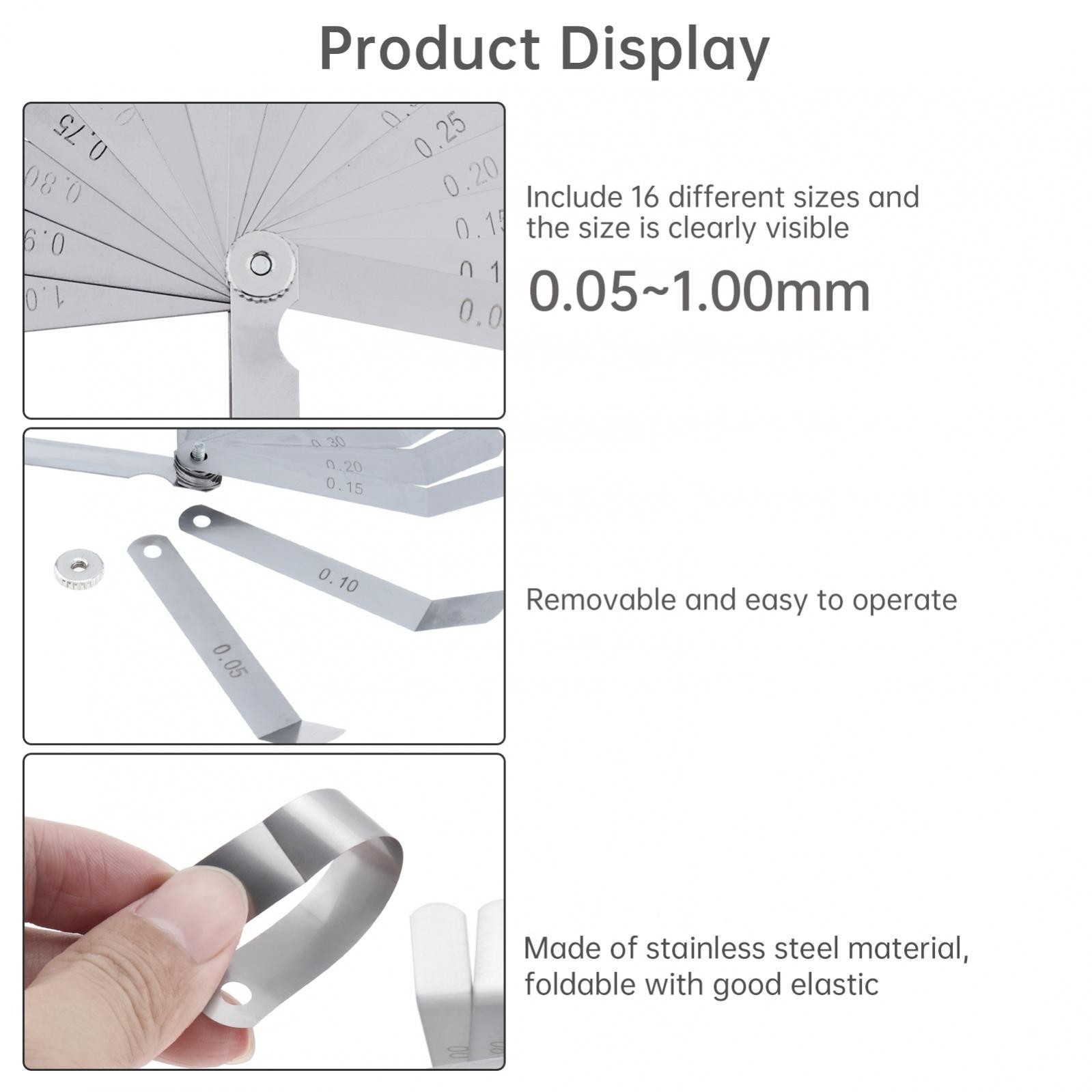 16 Blades 0.05-1mm Thickness Curved Stainless Steel Metric Filler Feeler Gauge