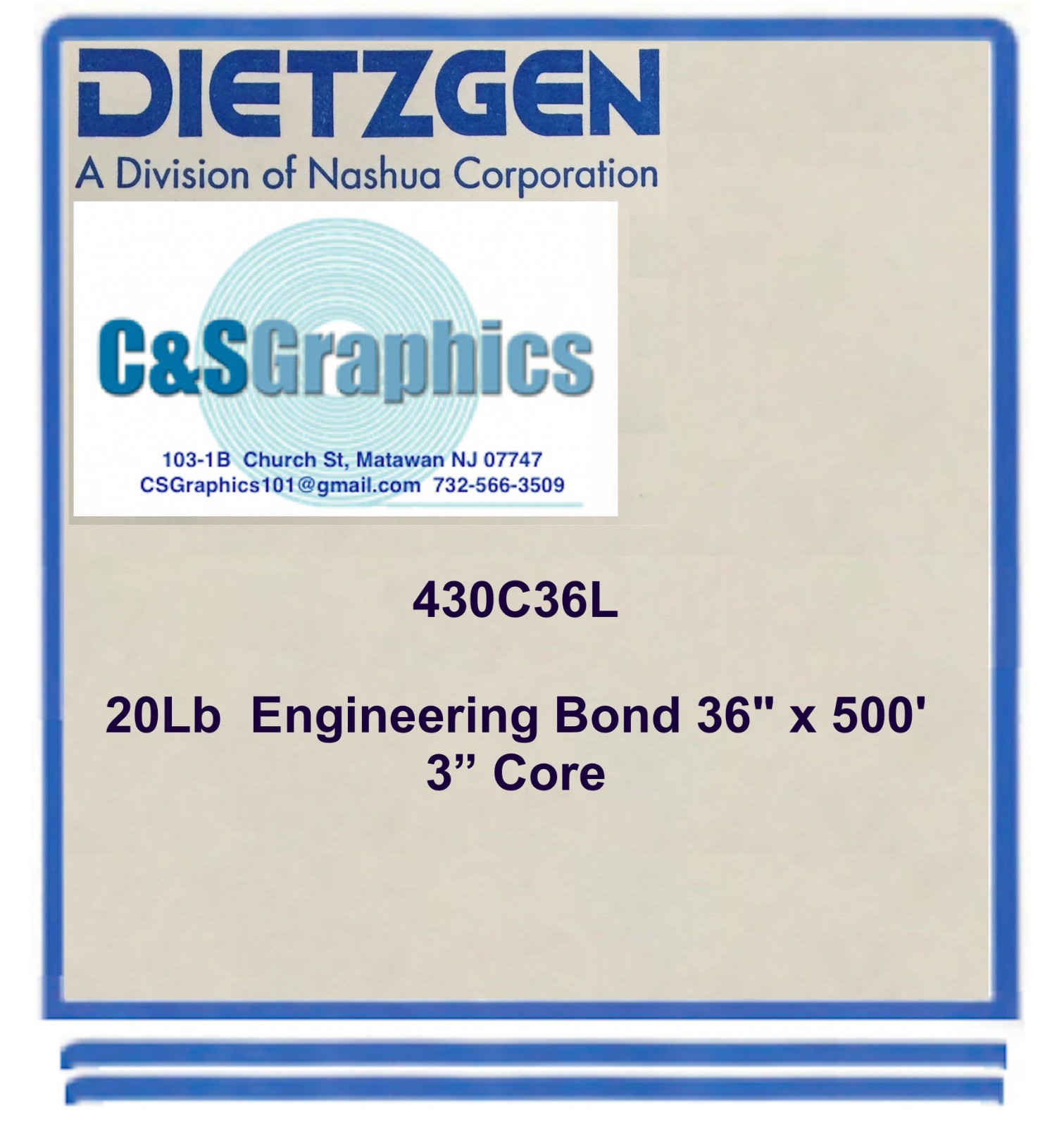 2 ROLLS 36″ x 500′ 20lb Bond Paper Wide Format Engineering Copier 3″ core