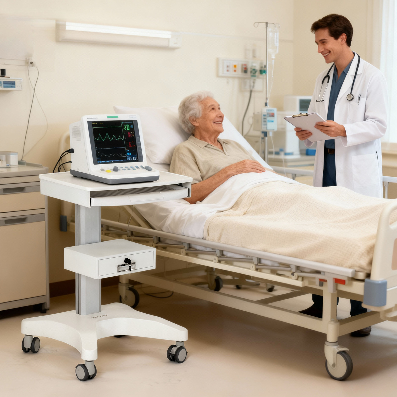 MEDICAL TROLLEY WITH LAPTOP PALLET AND ORAL SCANNER HOLDER