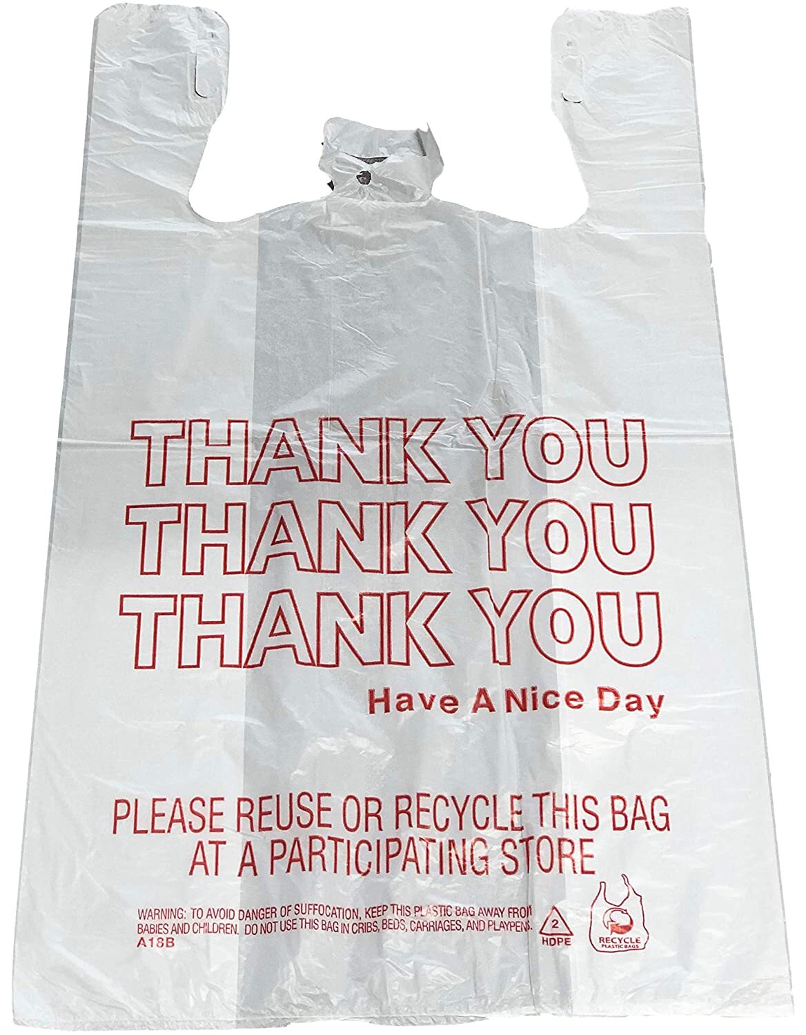 Bags 1/6 Large 21 x 6.5 x 11.5 “Thank You” T-Shirt Plastic Grocery Shopping Bags