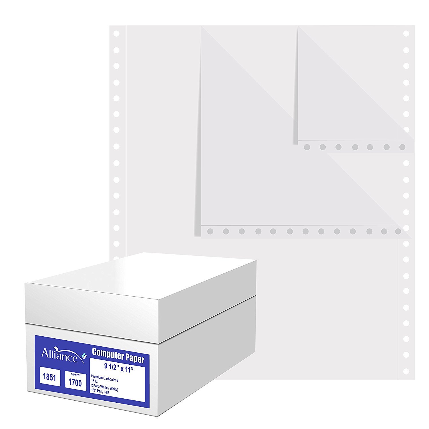 Continuous Computer Paper 9.5″x11″ L&R Perf Blank 2-Pt White/White 15lb 1700/Ctn