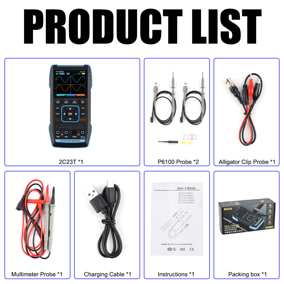 3-IN-1 FNIRSI 2C53T Advanced Version Dual Channel Digital Oscilloscope + 2 Probe