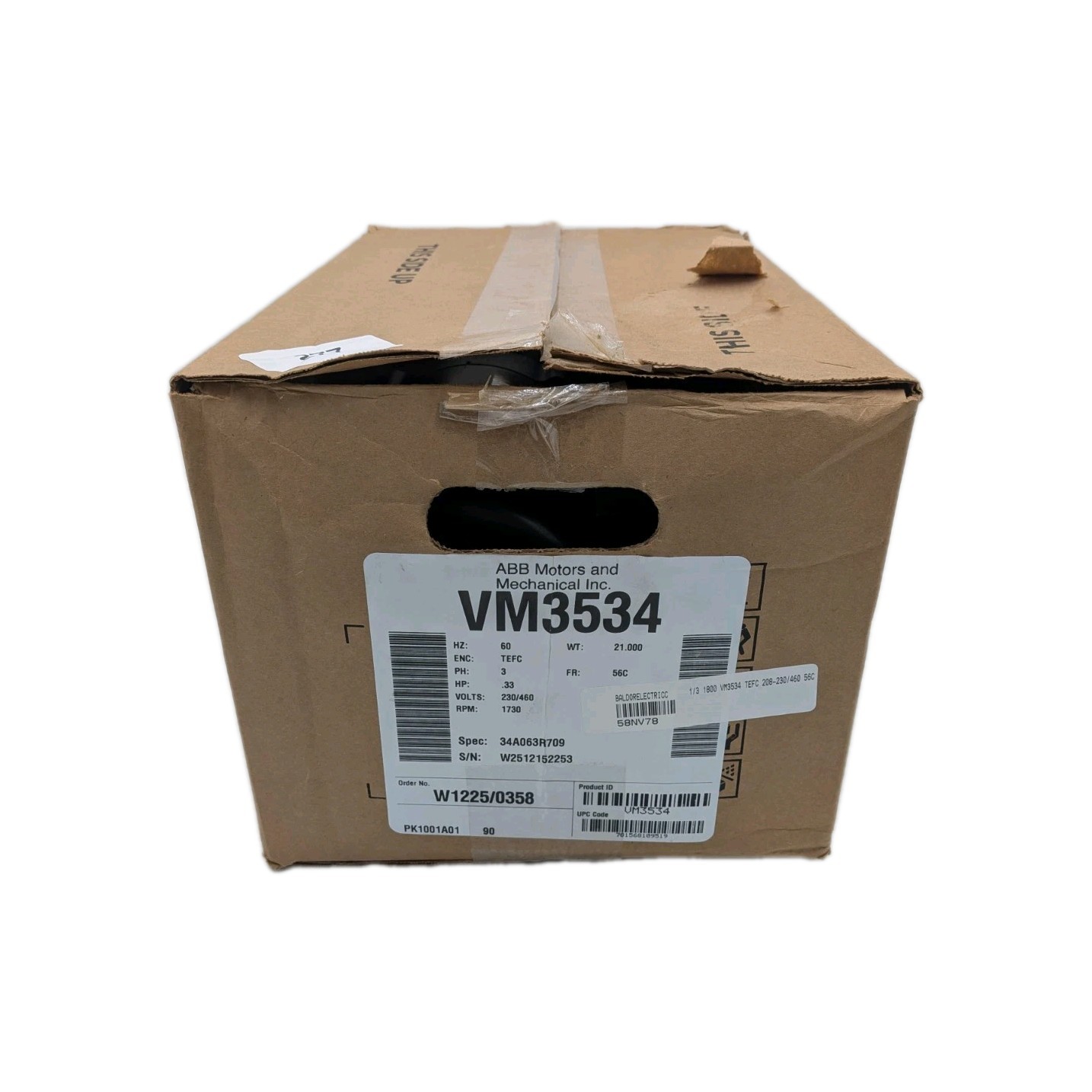 Baldor VM3534 AC Motor 1725 rpm 230/460V 1/3hp 3-Phase 56c C-Face TEFC
