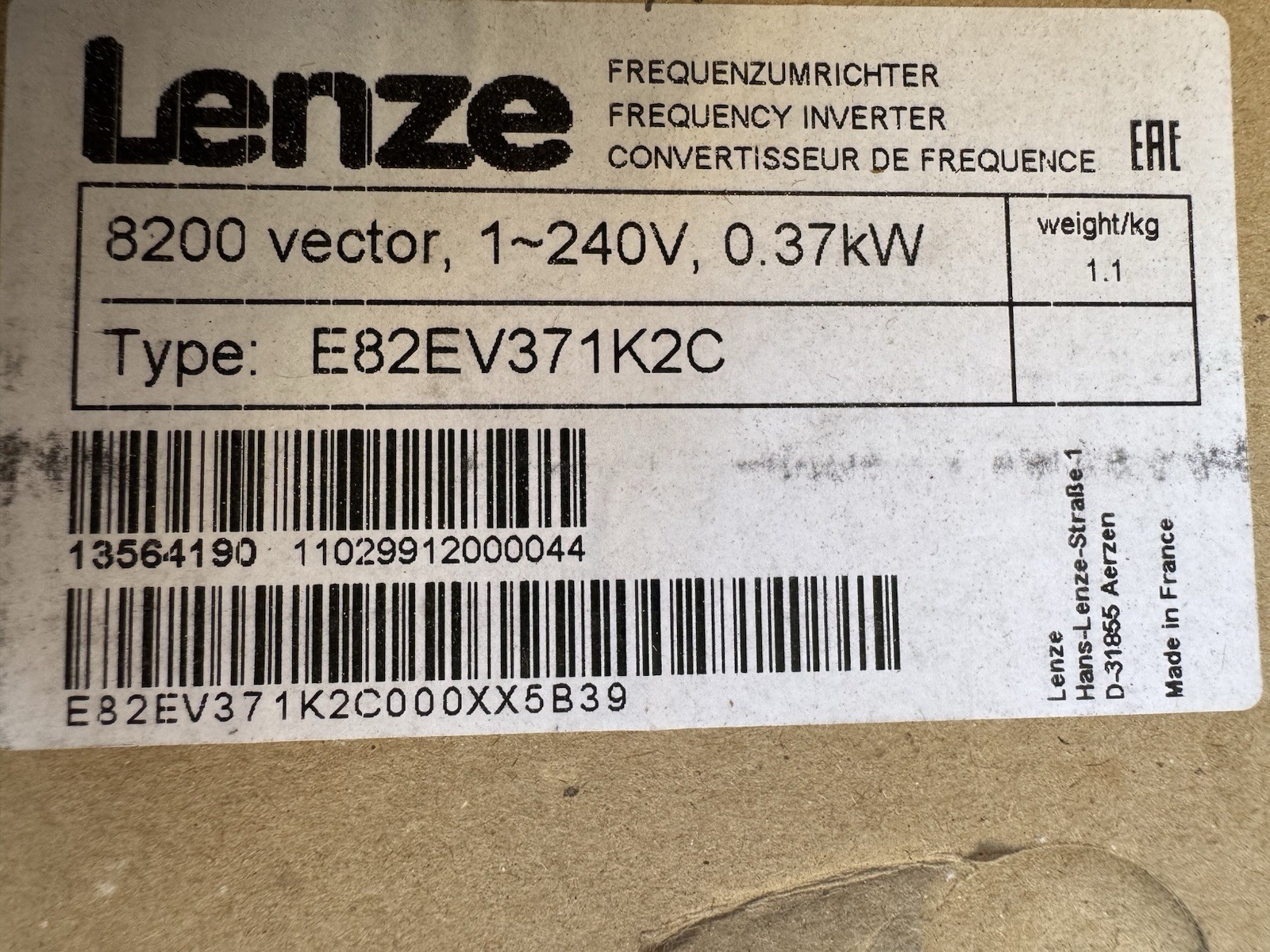 Brand New LENZE Servo Drive E82EV371K2C