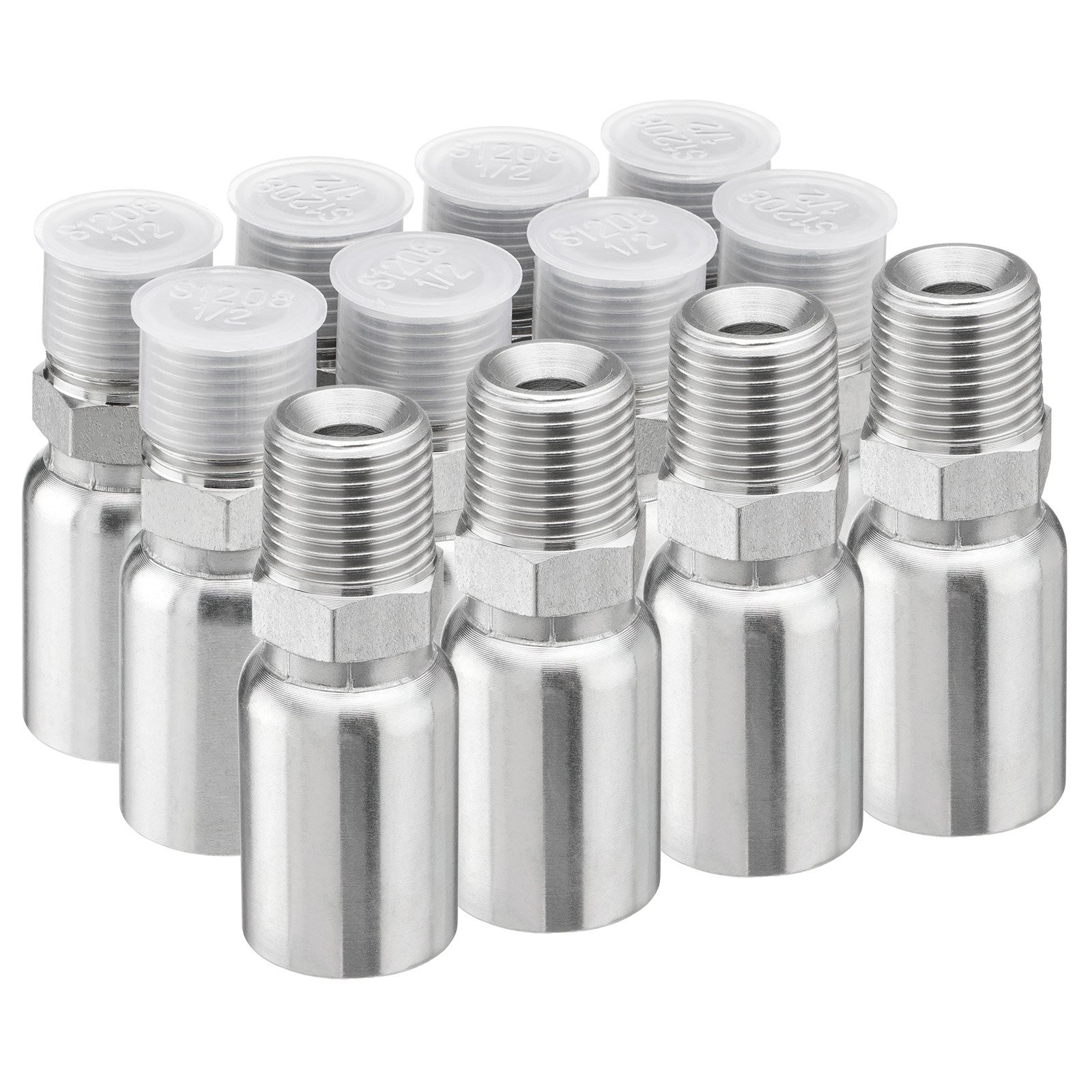 12-Pack 1/2″ Hose x 1/2″ NPTF Male Pipe Thread Hydraulic Hose End Crimp Fittings