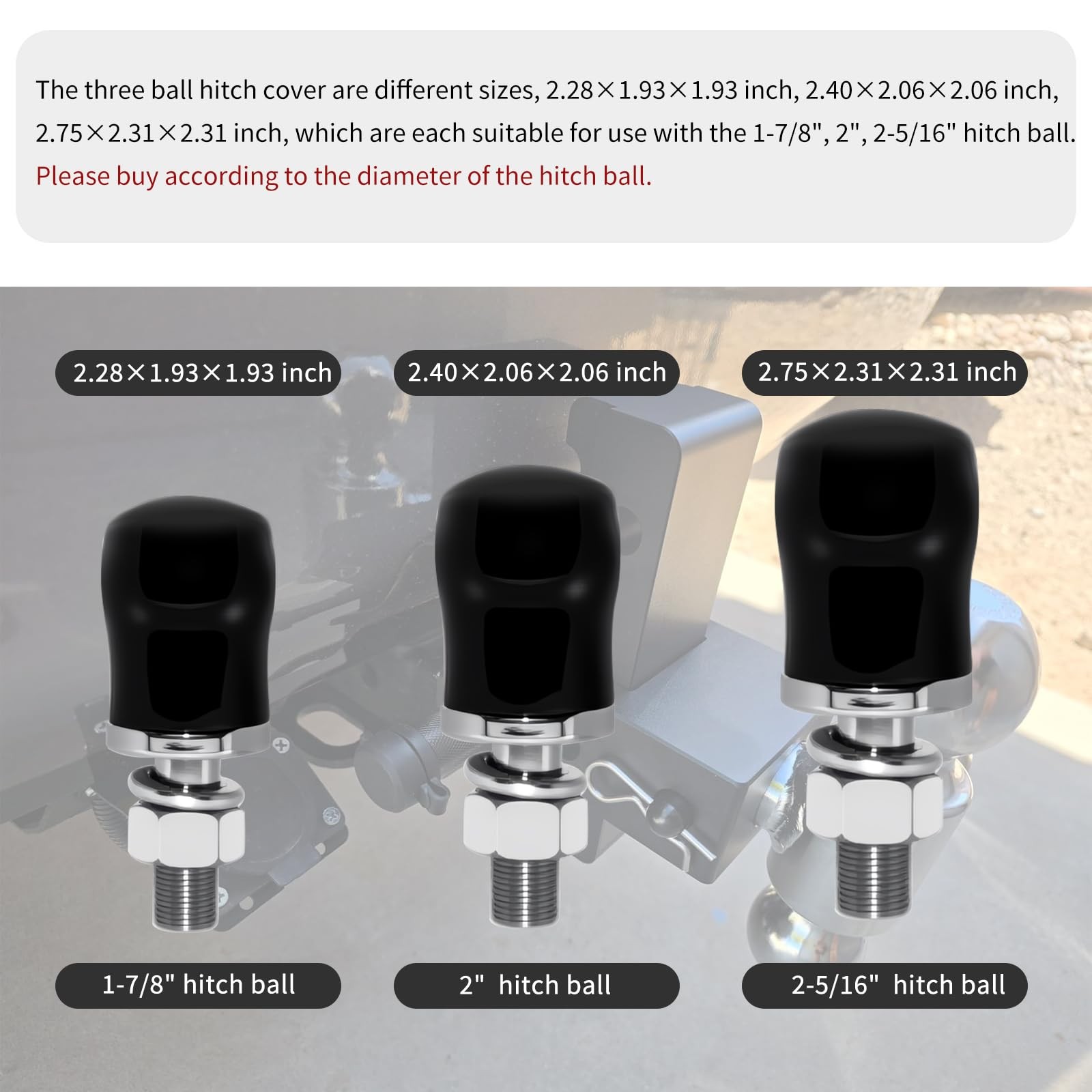 3PCS Trailer Hitch Ball Cover Kit,1-7/8″,2″,2-5/16″ 2.75×2.31×2.31 inch,