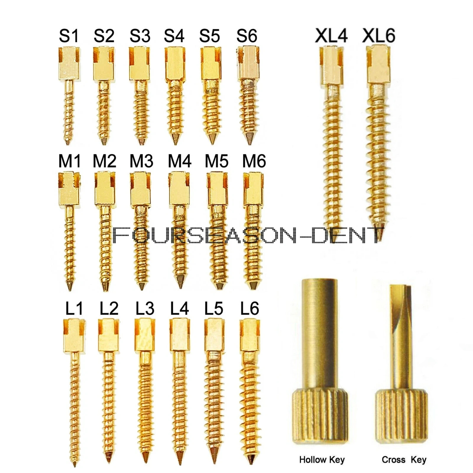 Assorted Dental Conical Screw Posts Kits Refills 24K Gold Plated 120Pcs/Box