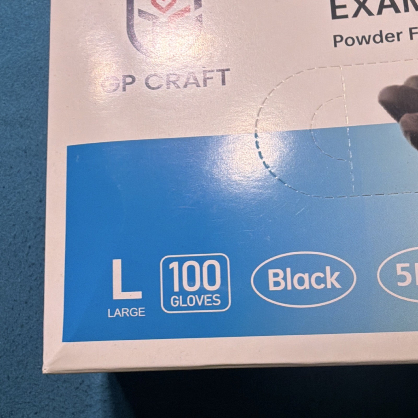 GP CRAFT Nitrile Exam Gloves Powder-Free Textured Black Large 100 Count