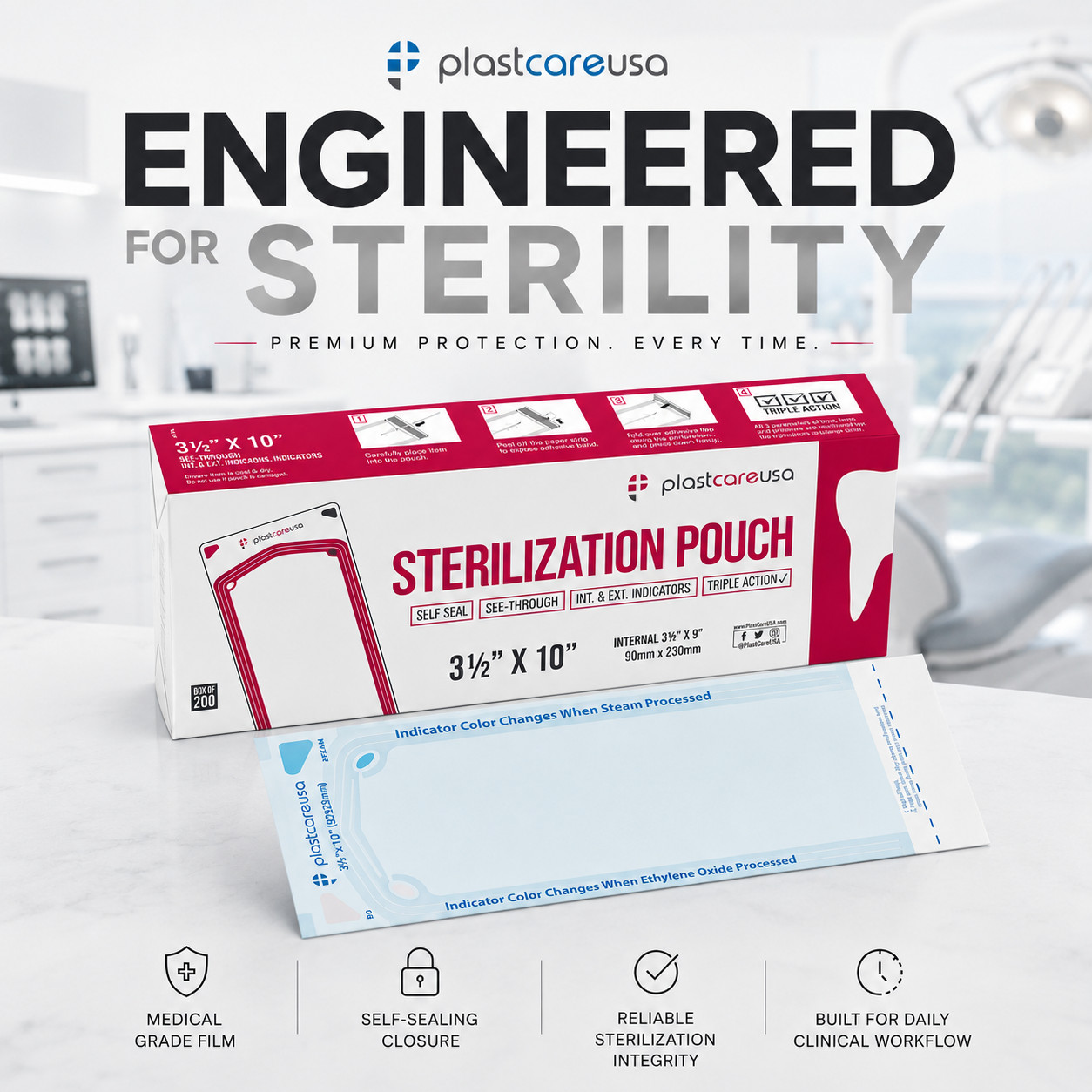 1000 3.5″ x 10″ Dental Sterilization Pouches Sterilizer Autoclave Bags Tool Nail