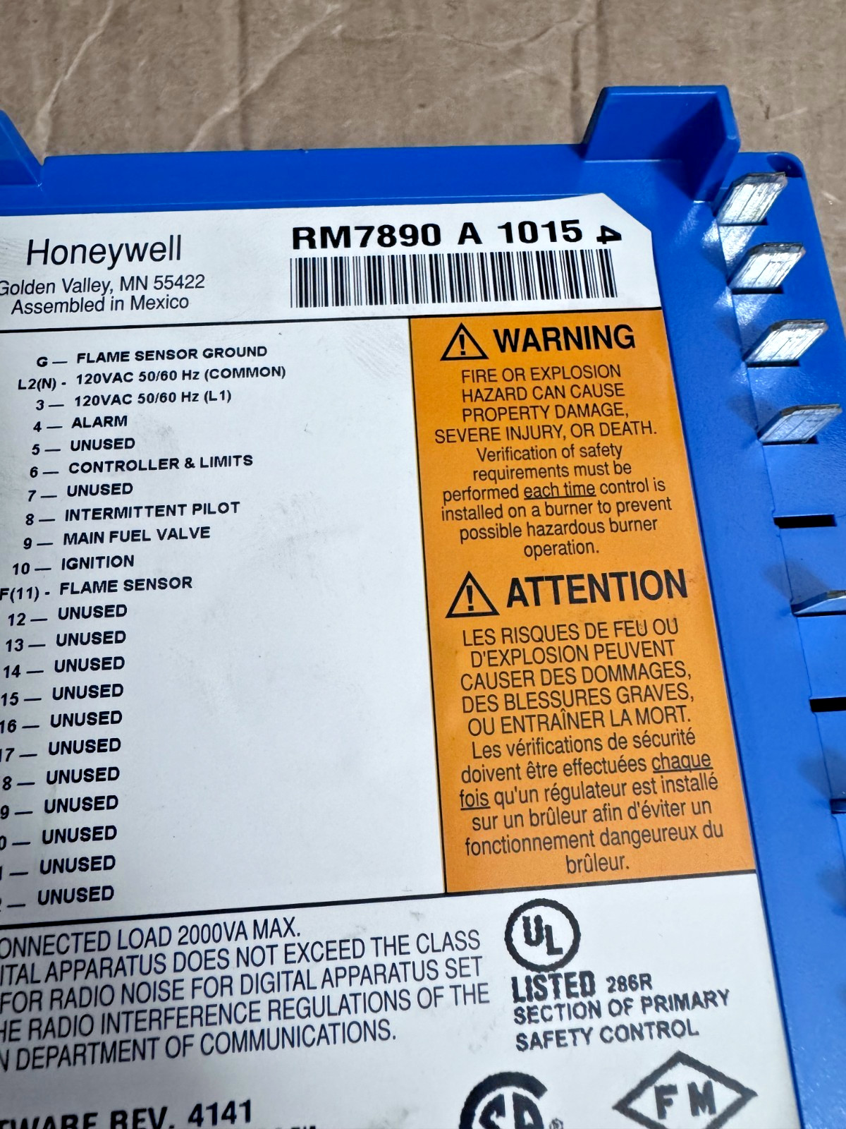 Honeywell RM7890A1015 Automatic Programming Burner Control