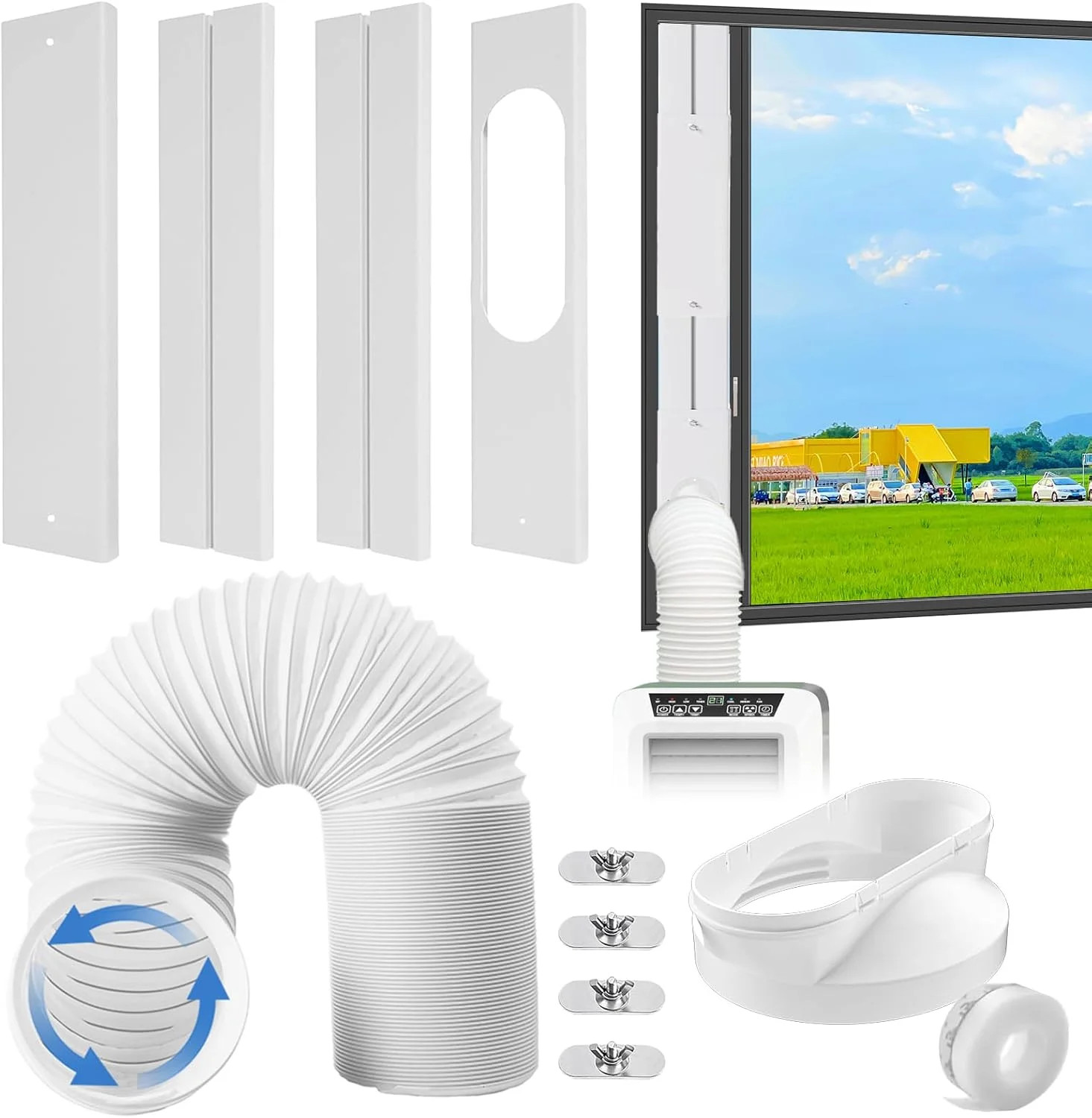 Portable Air Conditioner Window Vent Kit with 80″ Length Hose, Adjustable Window