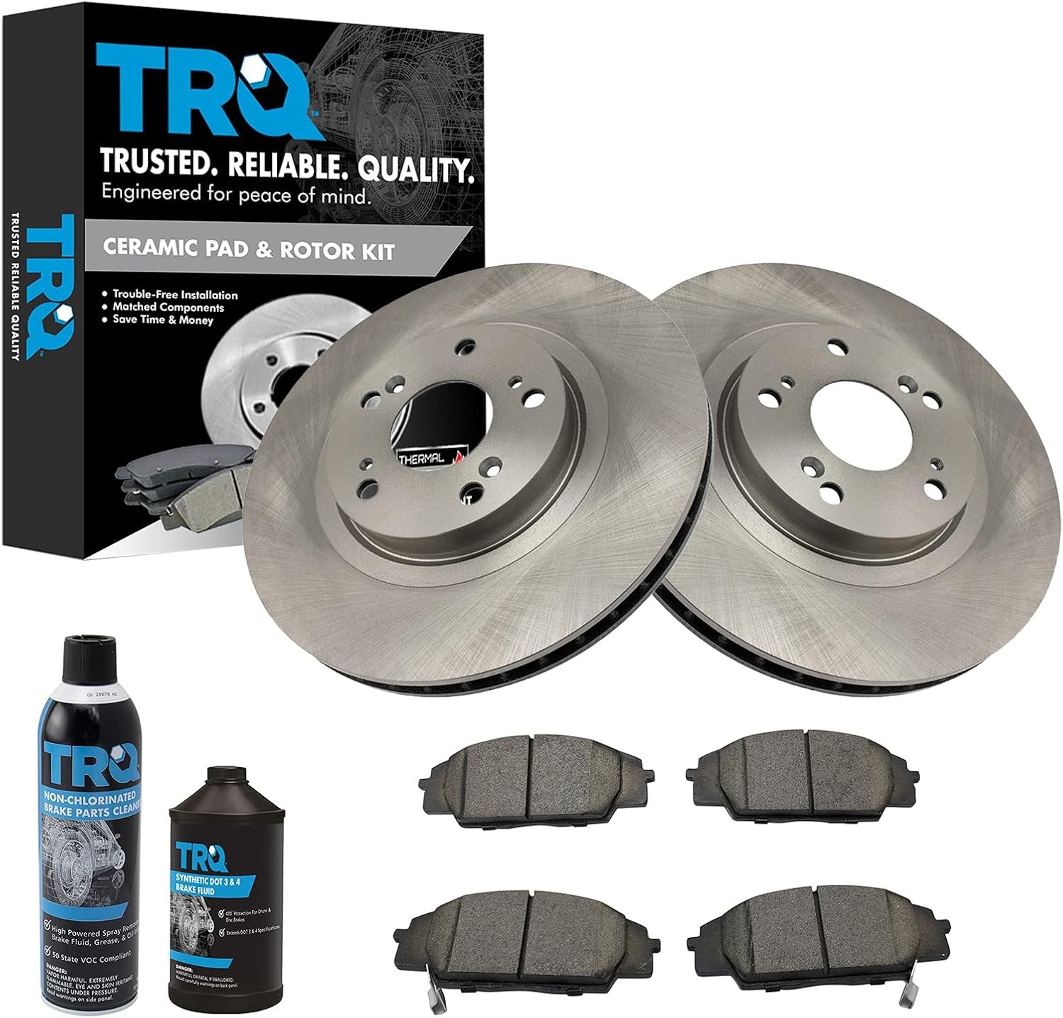 Front Ceramic Brake Pad & Vented Rotor Kit – OE-Fit, Includes Grease, Cleaner
