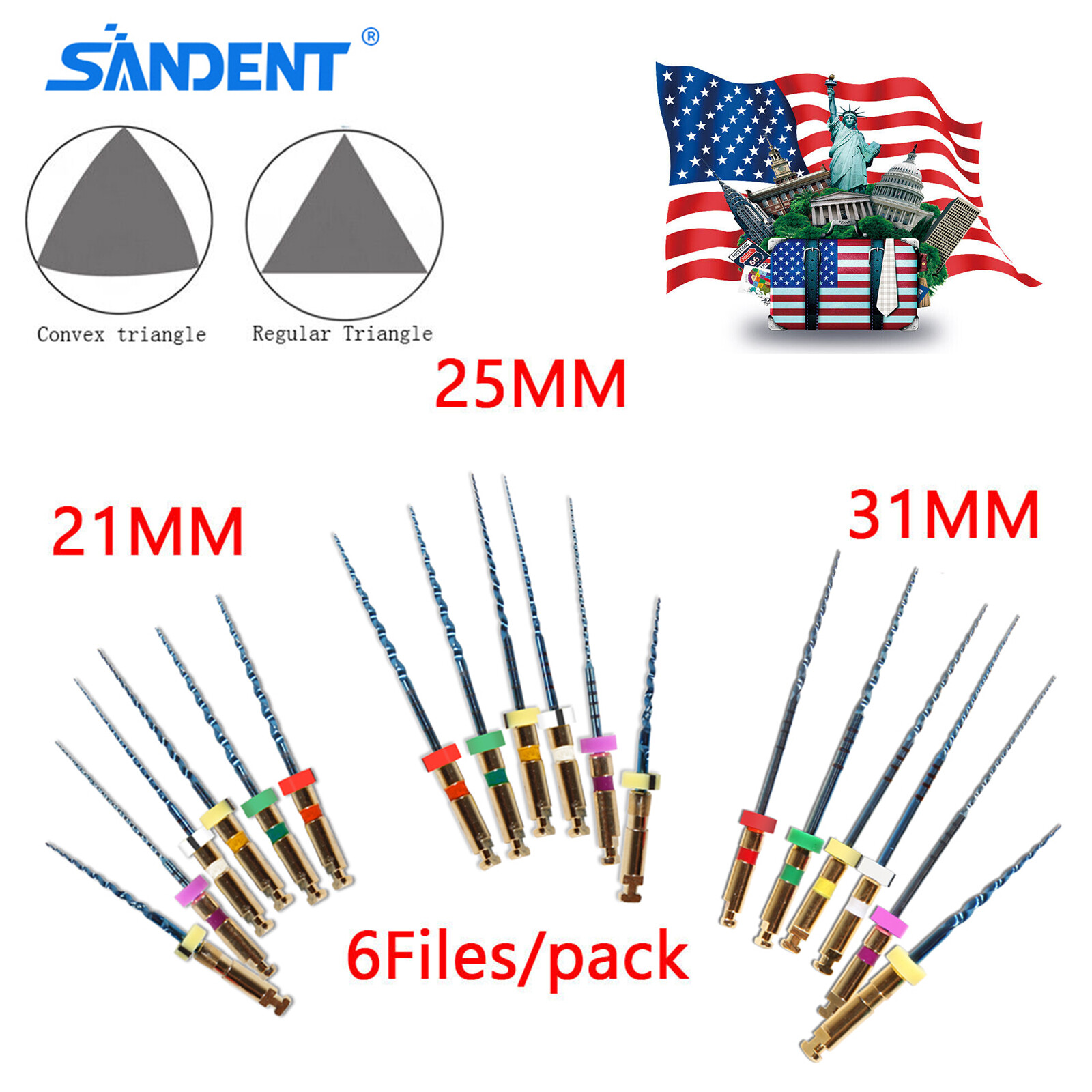 SANDENT Dental Cordless LED 16:1 Endo Motor/ Blue Niti Files Rotary 21/25MM