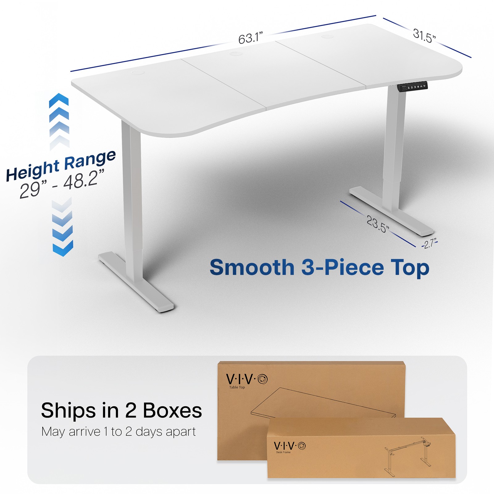 VIVO Electric 63” x 32” Stand Up Desk, White Table Top, Gray Frame