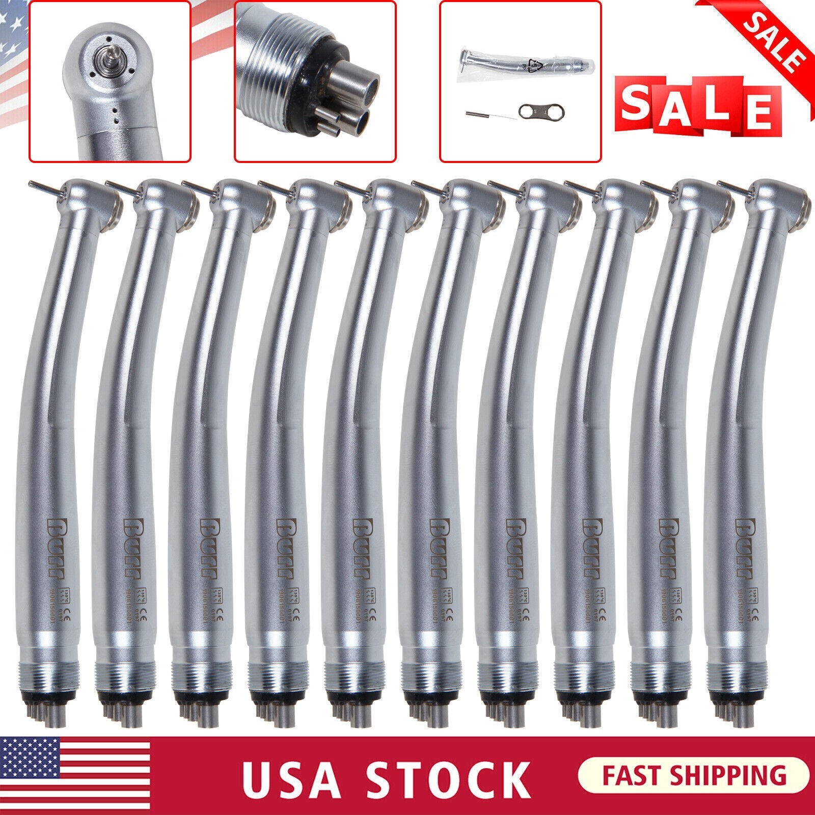 10pcs NSK PANA MAX Style Dental High Speed Handpiece Turbine Push Button 4 Hole