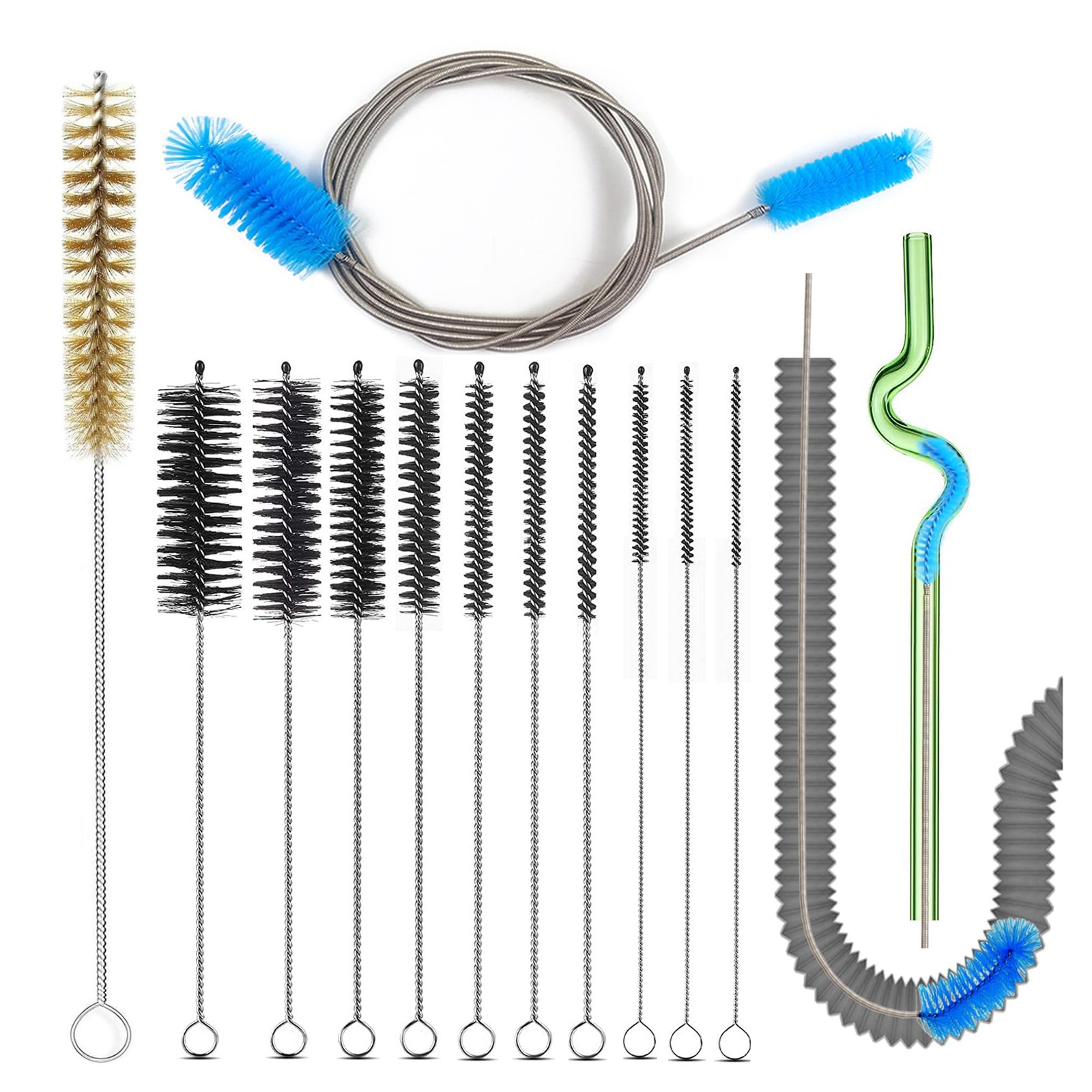 12 Pcs Flexible Tube Pipe Cleaner Brush Set Long Straw Cleaning Brushes