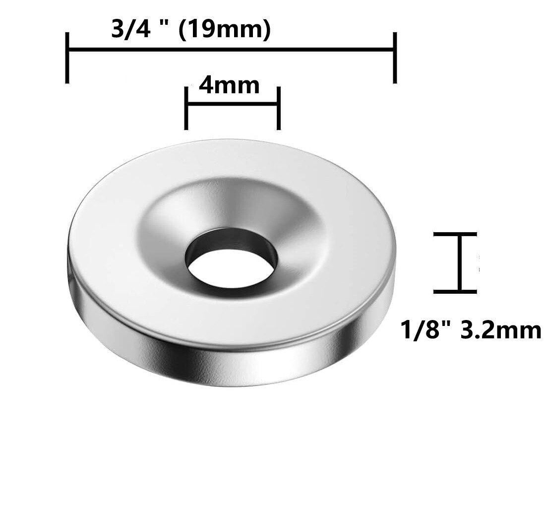 10 30 50 Countersunk Ring Magnets N52 3/4″ x 1/8″ Rare Earth Neodymium Disc