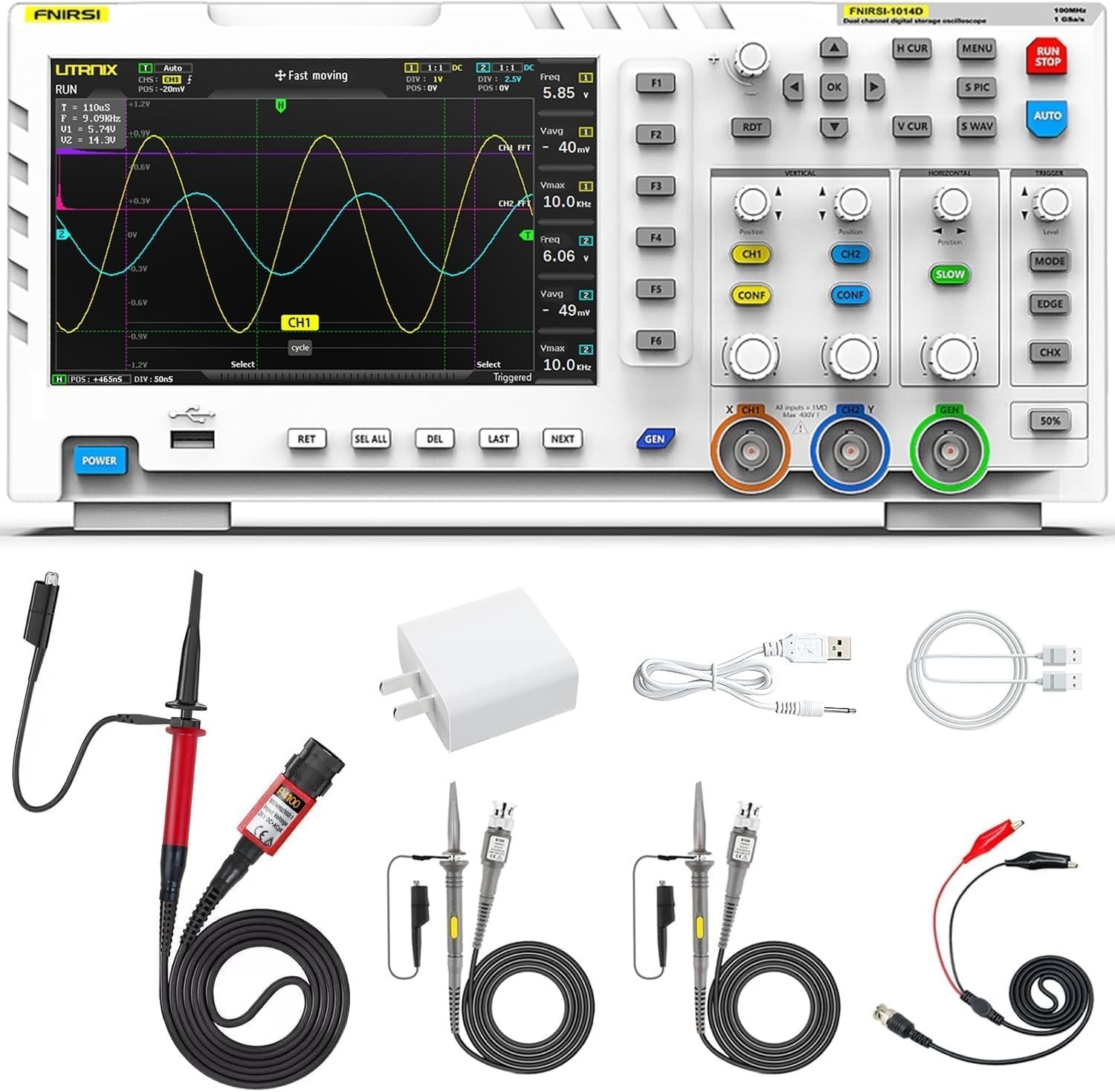 FNIRSI 1014D 7″ LCD 2 Channel Signal Generator Digital Storage Oscilloscope