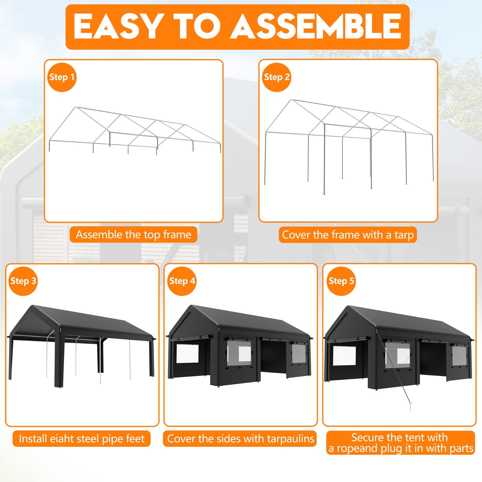 12’x20 ‘Outdoor Carport Canopy, Portable Garage Shelter with Side-Opening Door