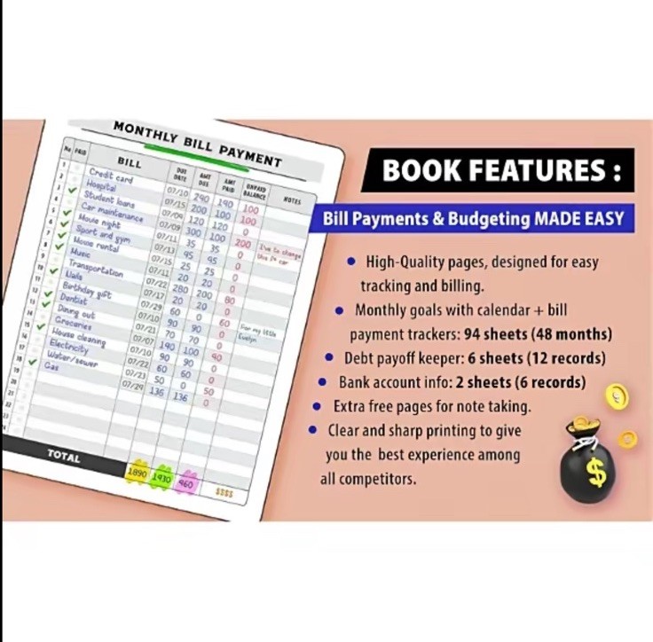 Buy 1 Get2Monthly Bill Payment Tracker Planner, Large Undated Monthly, 48 Months
