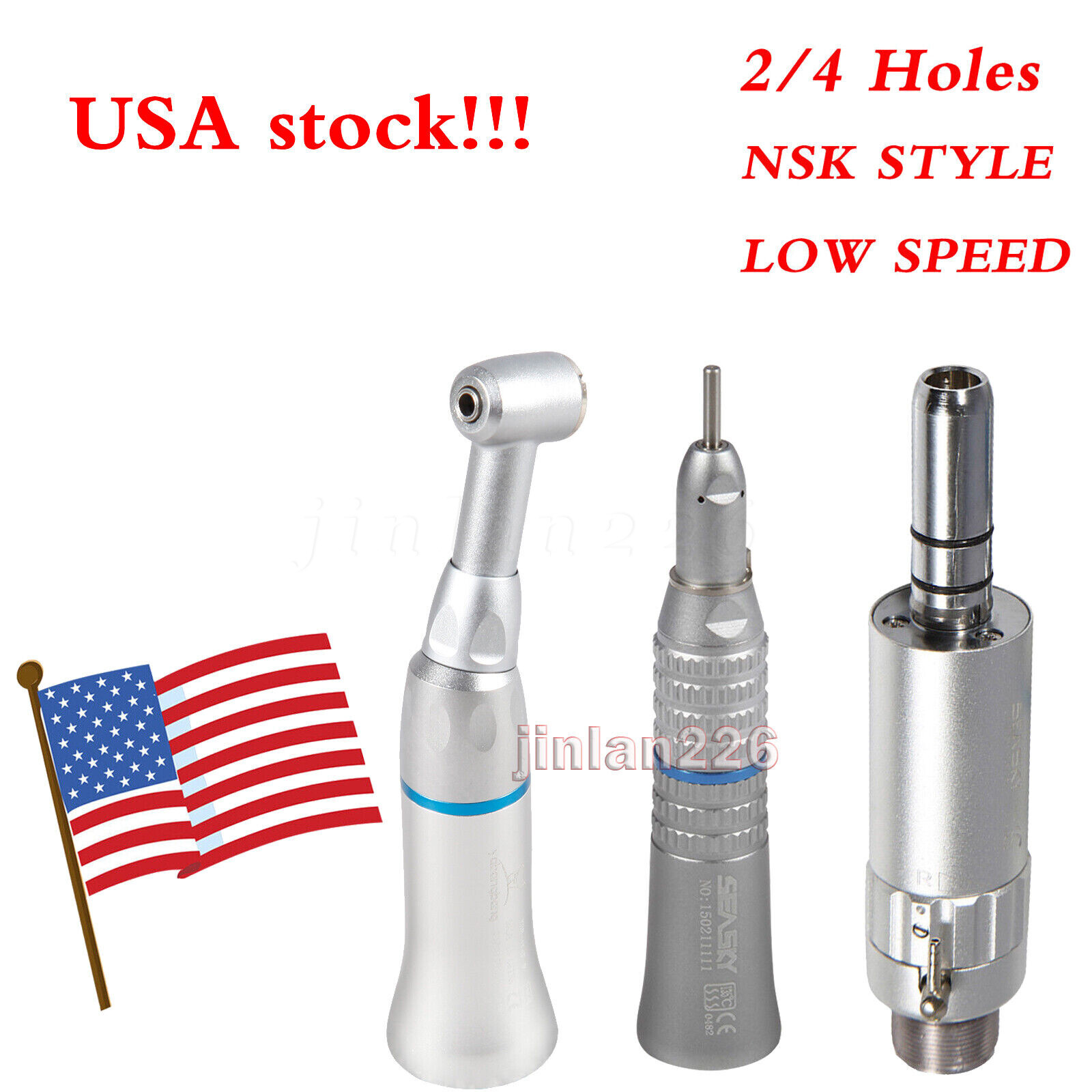 SEASKY Dental Slow Low Speed Handpiece Contra Angle Straight Air Motor 2/4Hole