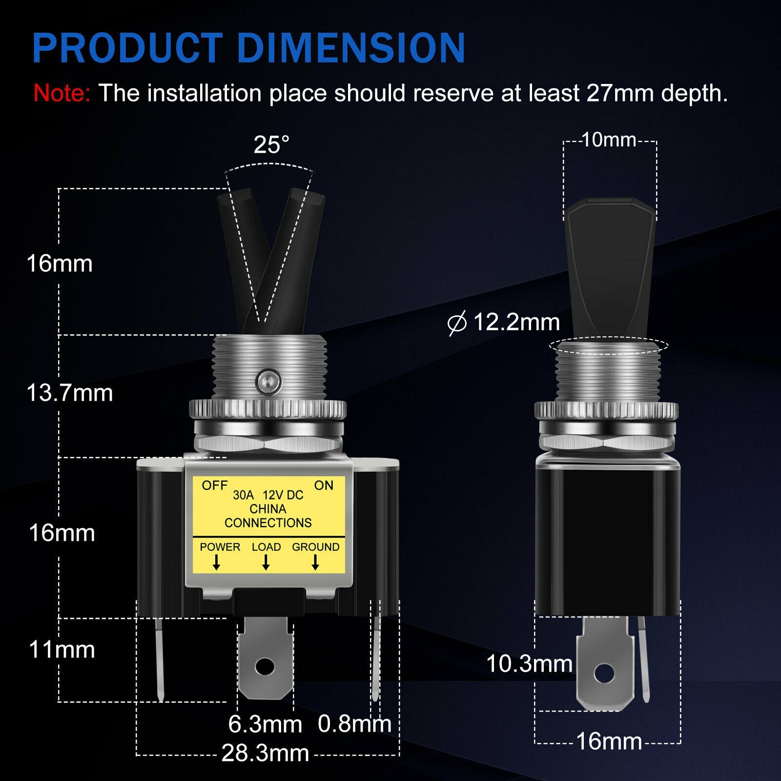 3Pcs 12V 30A Blue LED Light Toggle Rocker ON/OFF Switch 3Pin Marine Car Boat ATV