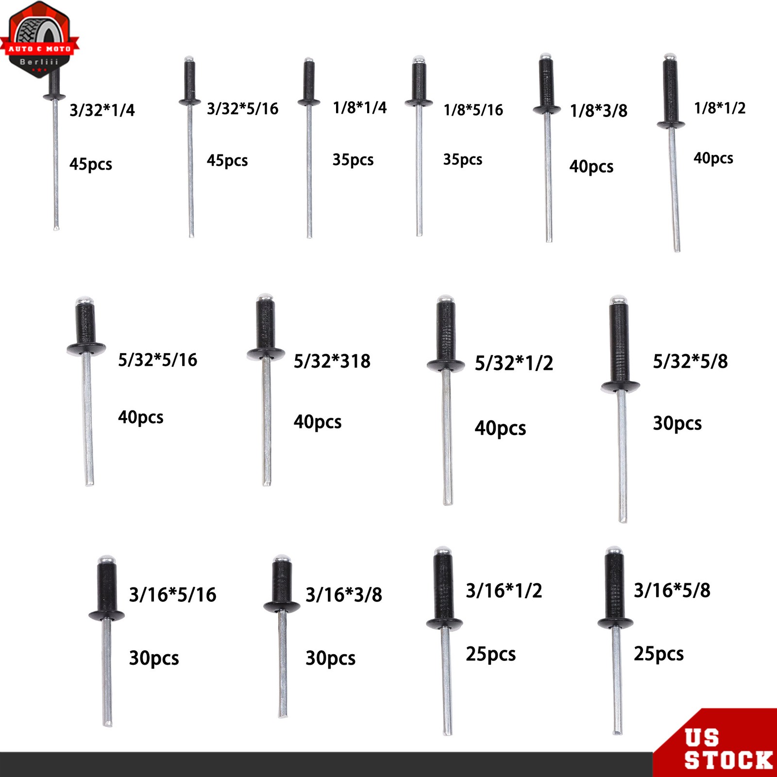 For indoor and outdoor use 500 × rivet kits 3/32″ 1/8″ 5/32″ 3/16″(14 Size)