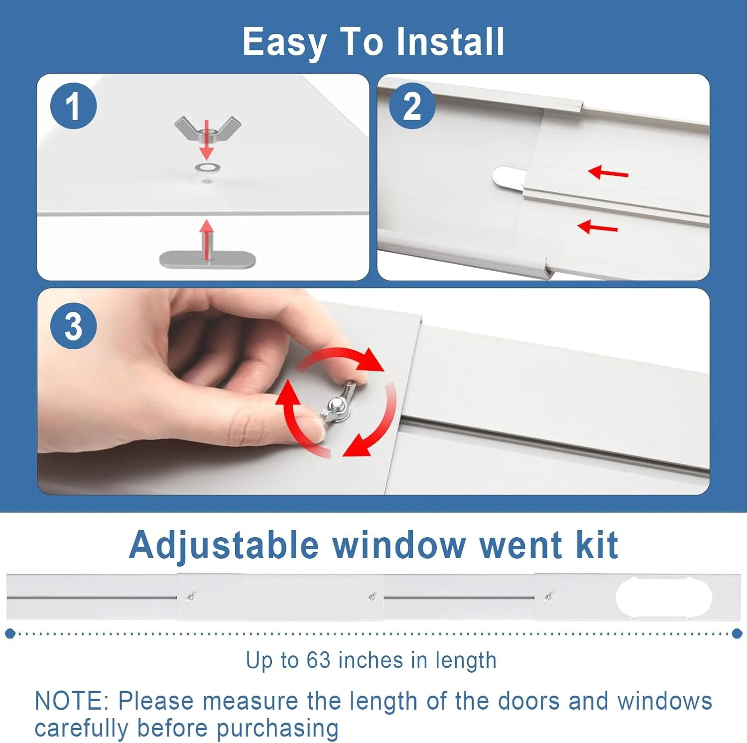 Portable Air Conditioner Window Vent Kit with 80″ Length Hose, Adjustable Window