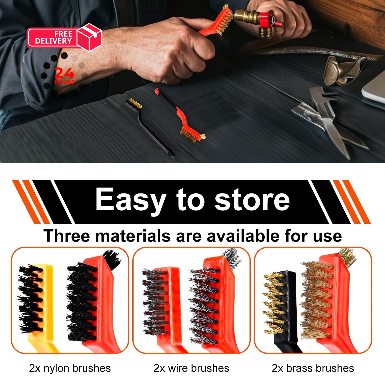 Wire Brush Set, 6 Pcs Professional Brushes for Cleaning Red and Black