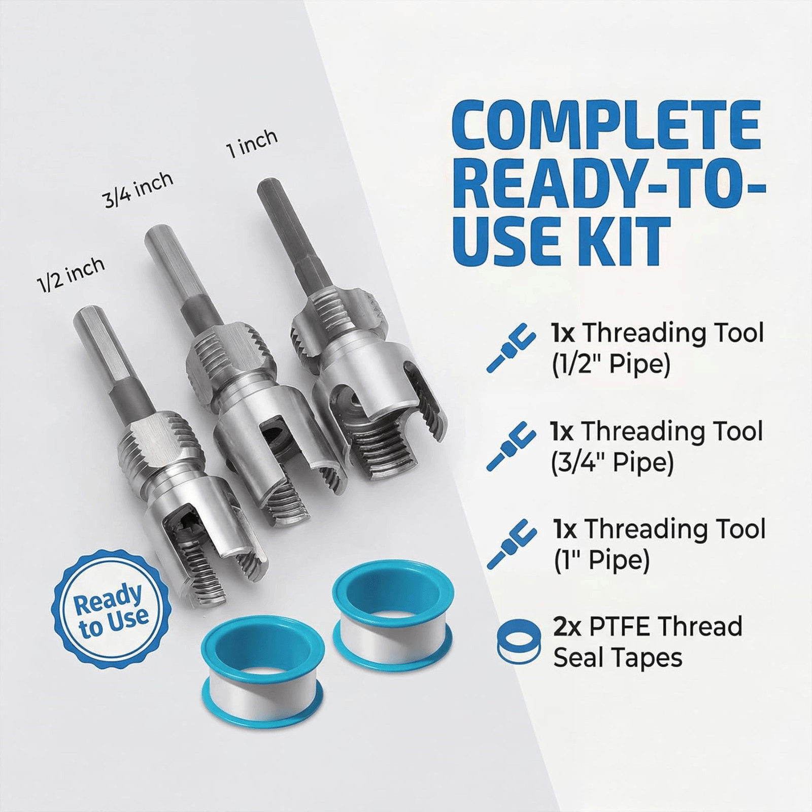 3PCS PVC Pipe Threader Kit Internal External 1/2 3/4 1 Inch Drill Tool