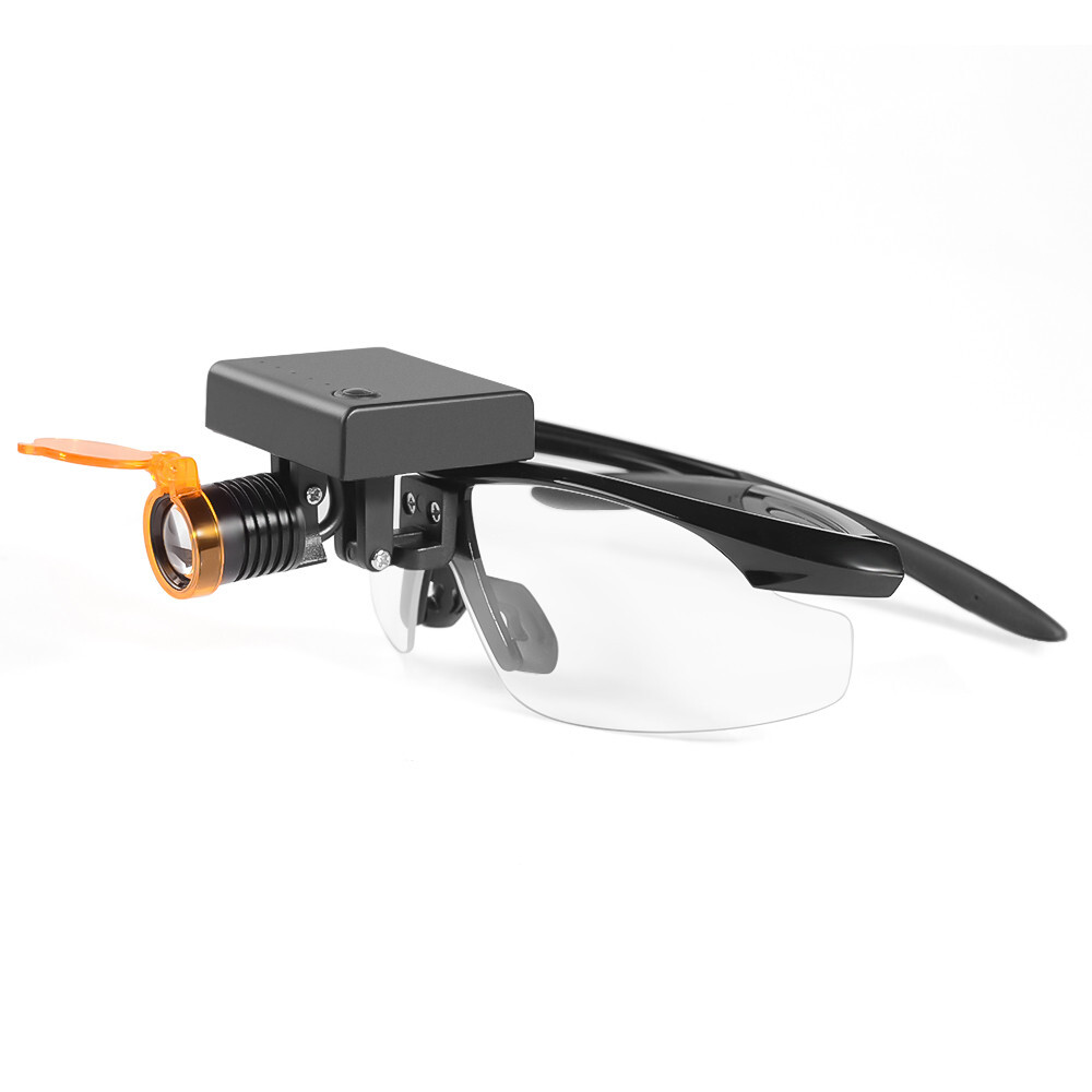 Dental Medical 3W LED Wireless Head Light with Filter & Glasses 2 in 1 Black USA