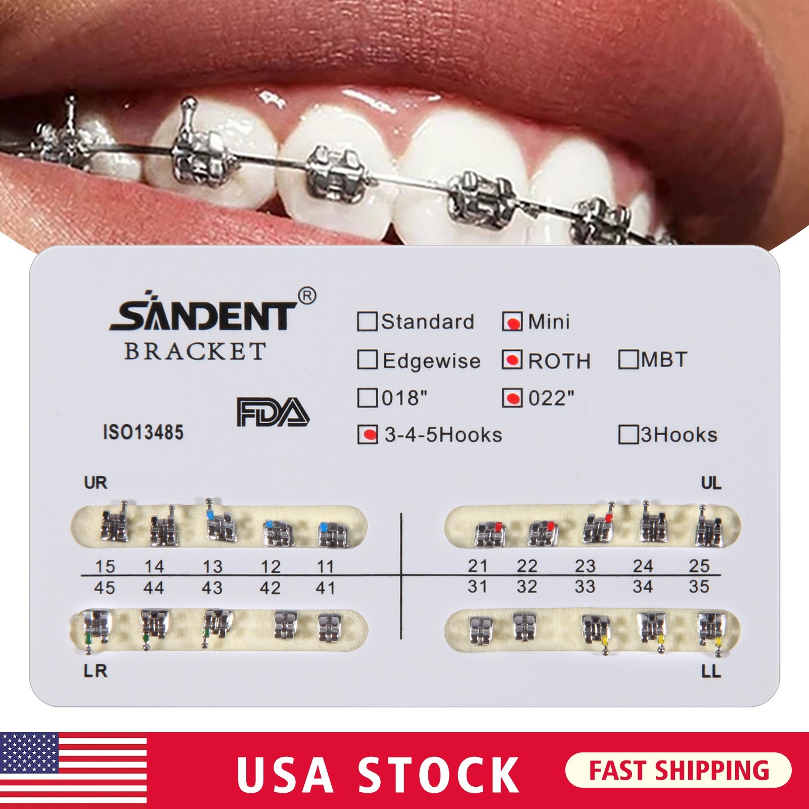 10 Packs Brackets dentales de ortodoncia Mini Roth 022 Ganchos 345