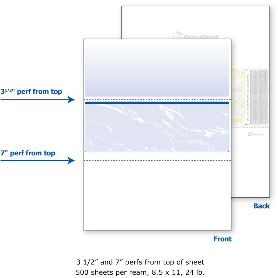 Docugard Check Paper – Letter – 8.50″ X 11″ – 24 Lb – 500 / Ream – Blue (04509)