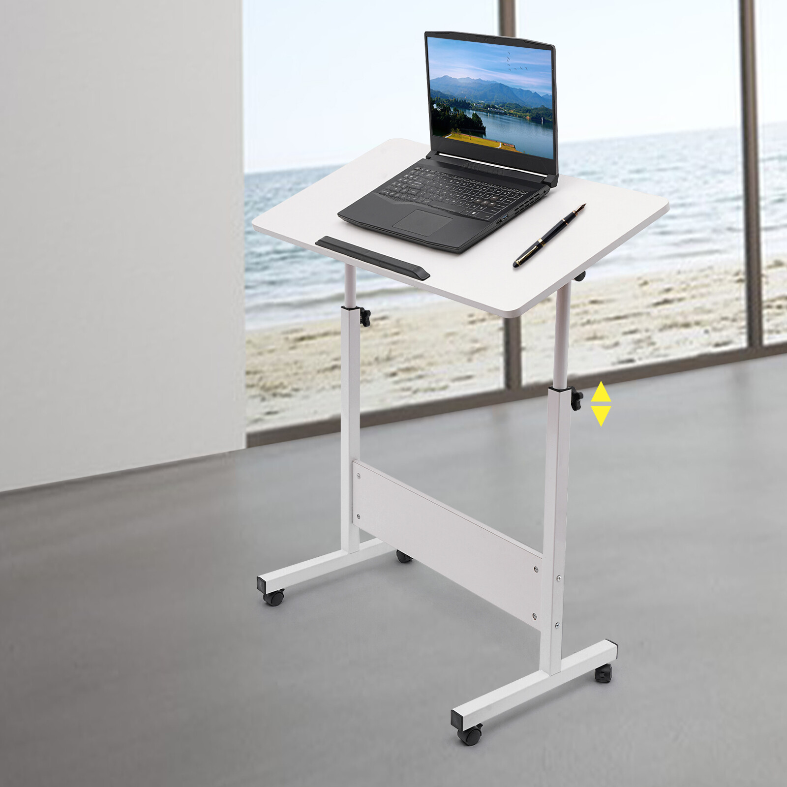 Adjustable Height Office Rolling Laptop Table Stand Bed Side Computer Desk Stand