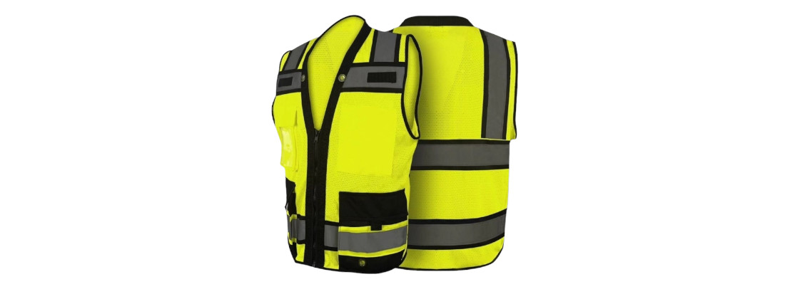 FX Green Surveyors Safety Vest with Zipper, Large Plan Pocket