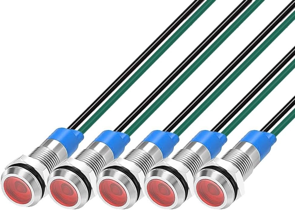 6mm 3V-4.5V-5V-6V-7.5V-9VDC Waterproof Signal Lamp with Wire, LED Metal Indic…
