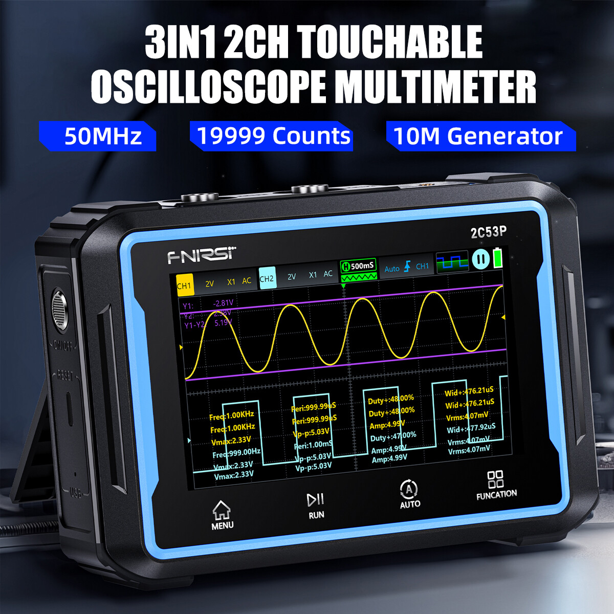 3-in-1 FNIRSI-2C53P LCD 2 Channel Signal Generator Digital Storage Oscilloscope·