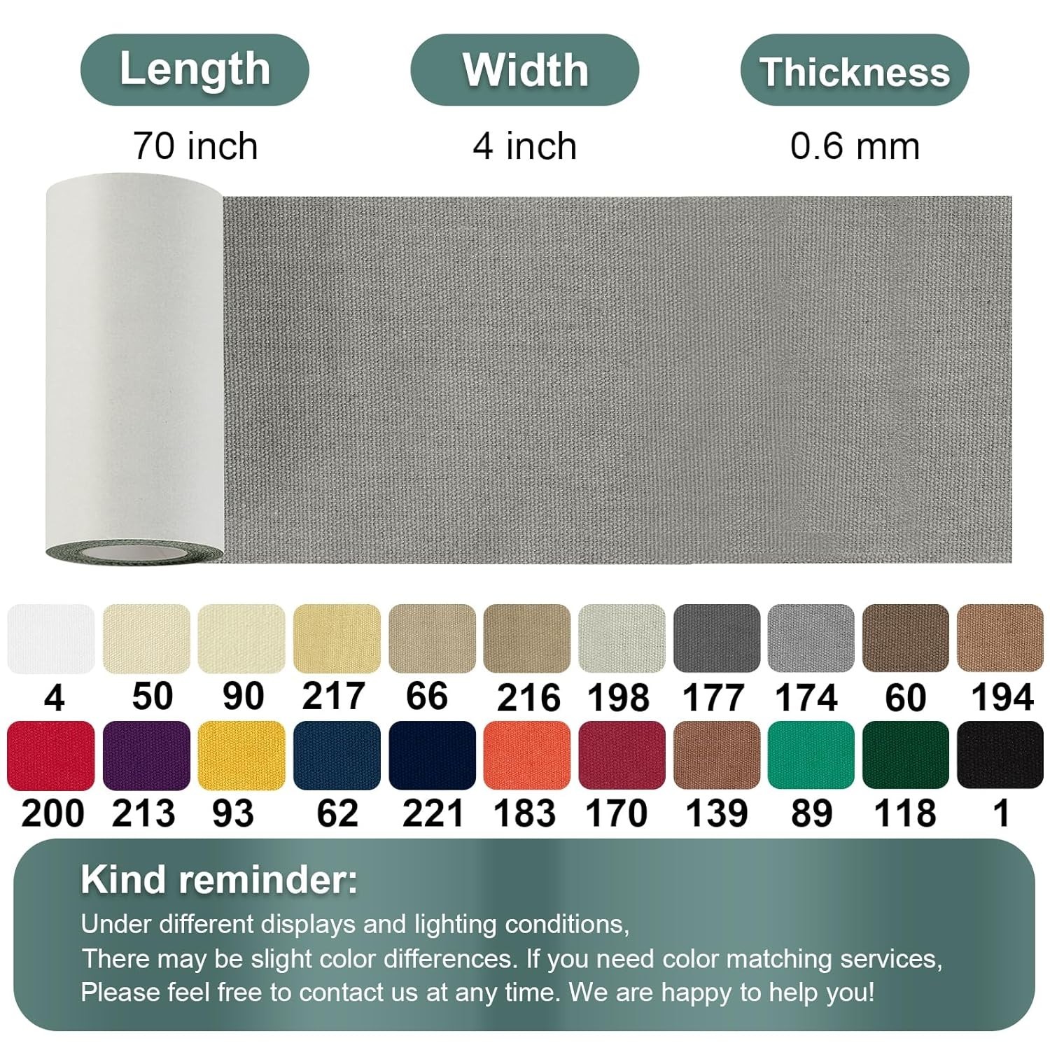 Linen Canvas Repair Tape, 4×63 Inches Dark Grey Waterproof Self-Adhesive Patch f